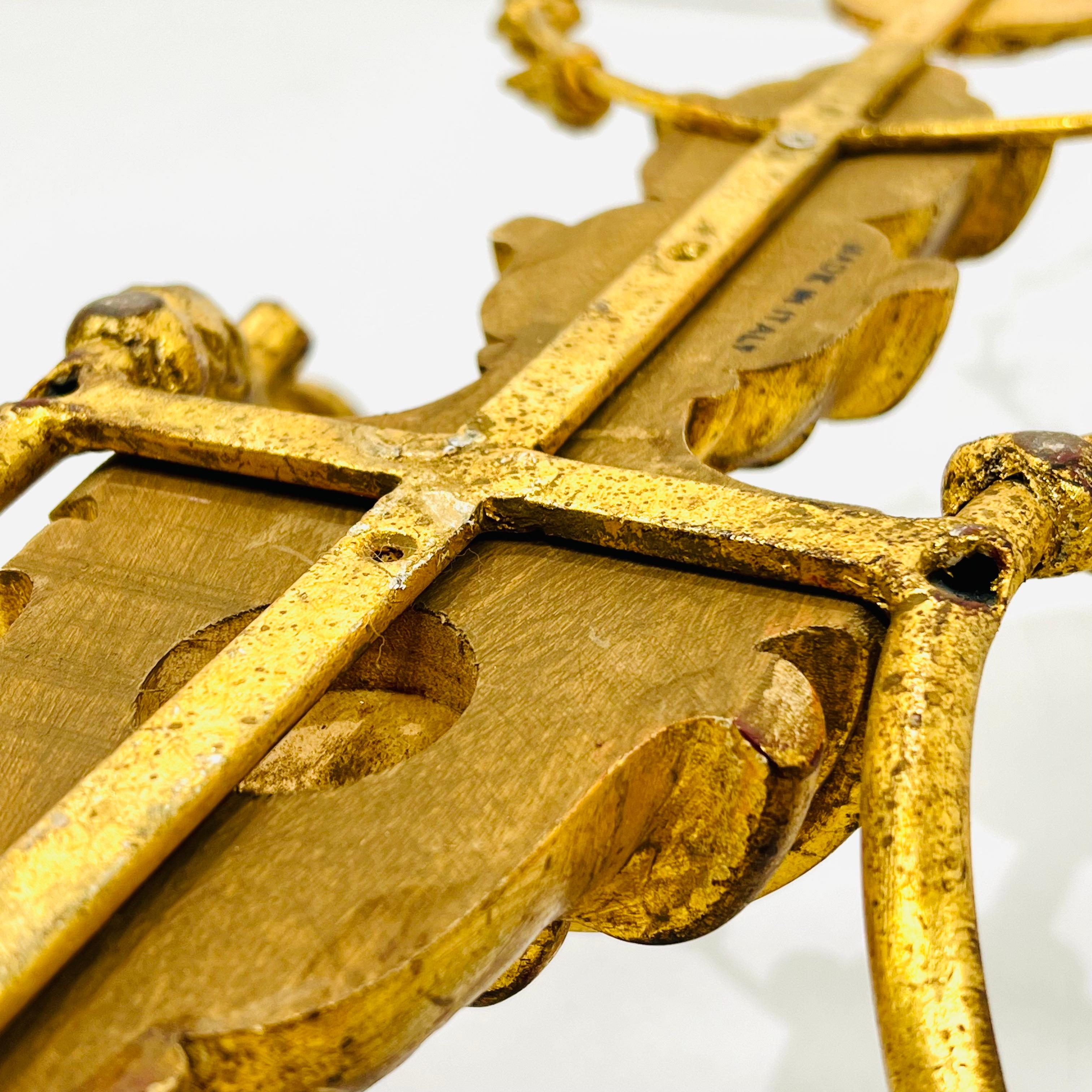 Monumental Carved Italian Giltwood & Iron Wall Sconces by Myran Allan For Sale 12