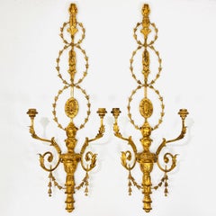 Monumental Carved Italian Giltwood & Iron Wall Sconces by Myran Allan
