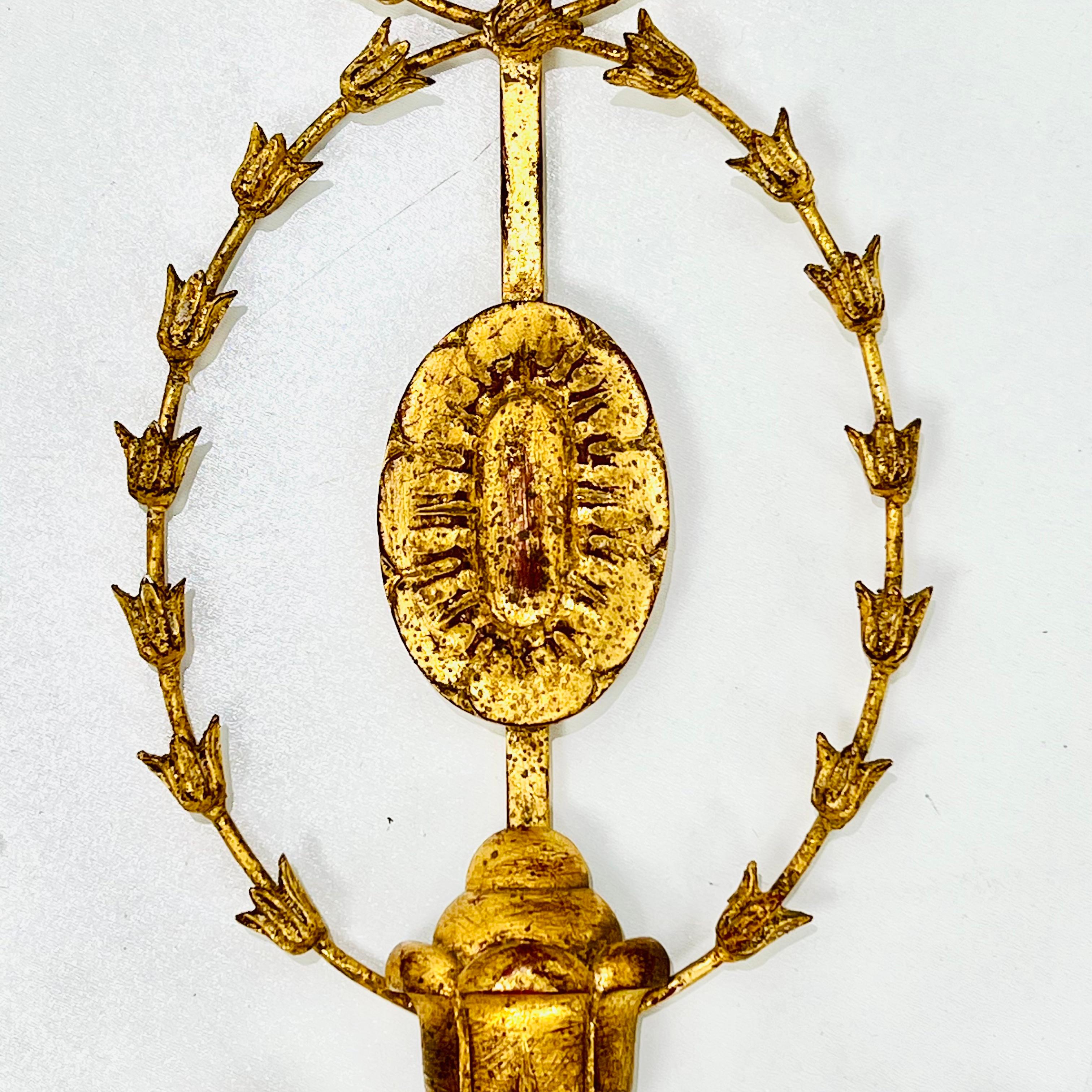 Monumental Carved Italian Giltwood & Iron Wall Sconces by Myran Allan For Sale 2