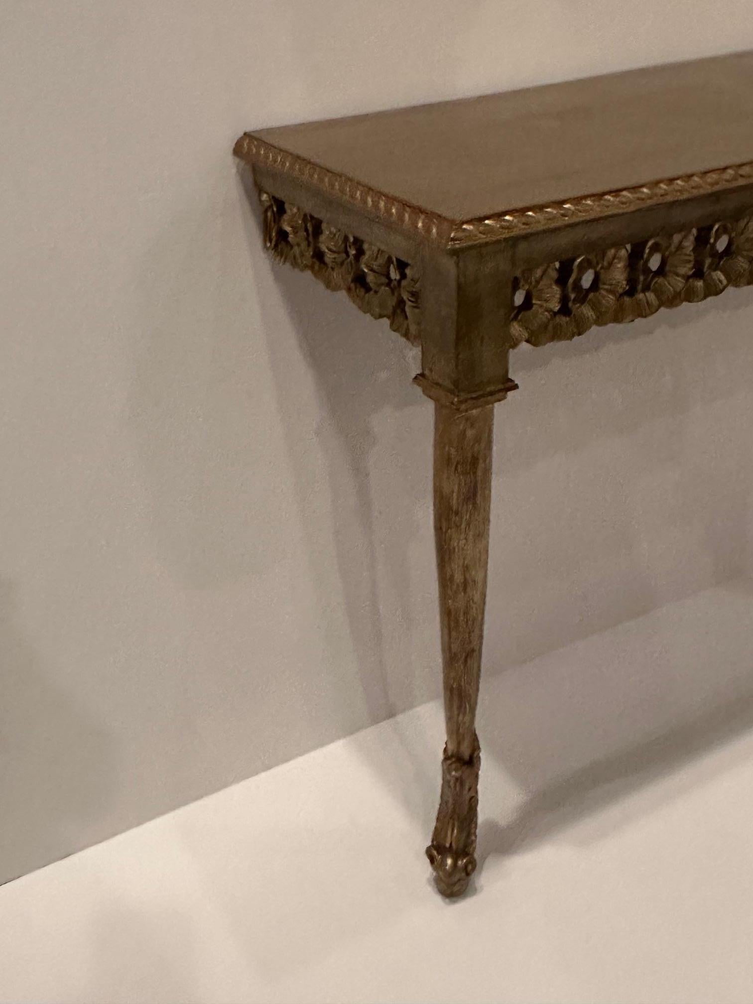 Mid-20th Century Carved Italian Gold & Silver Leaf Wall Mounted Console Table For Sale