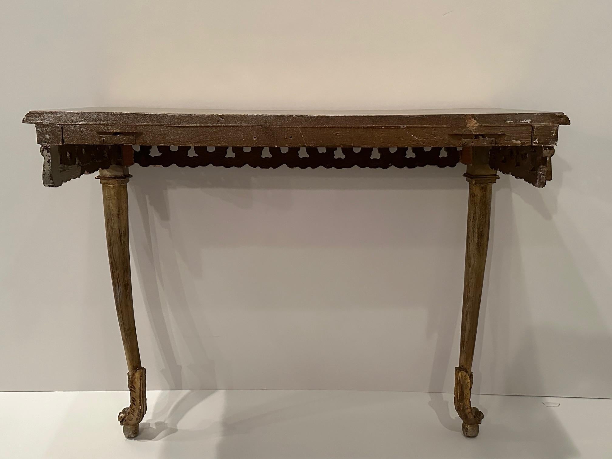 Carved Italian Gold & Silver Leaf Wall Mounted Console Table For Sale 2