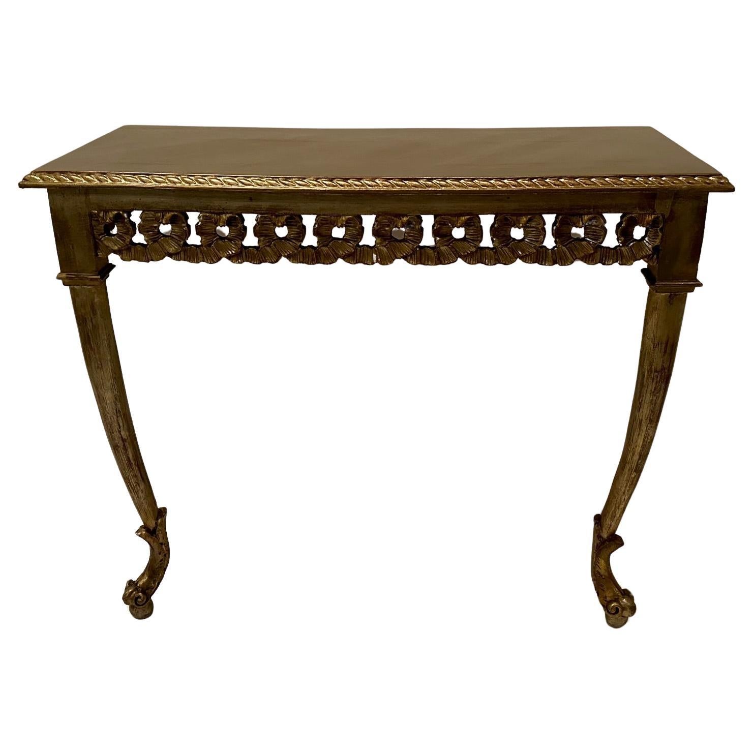 Carved Italian Gold & Silver Leaf Wall Mounted Console Table For Sale