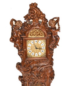 Carved Italian Grandfather Clock Walnut Cherubs