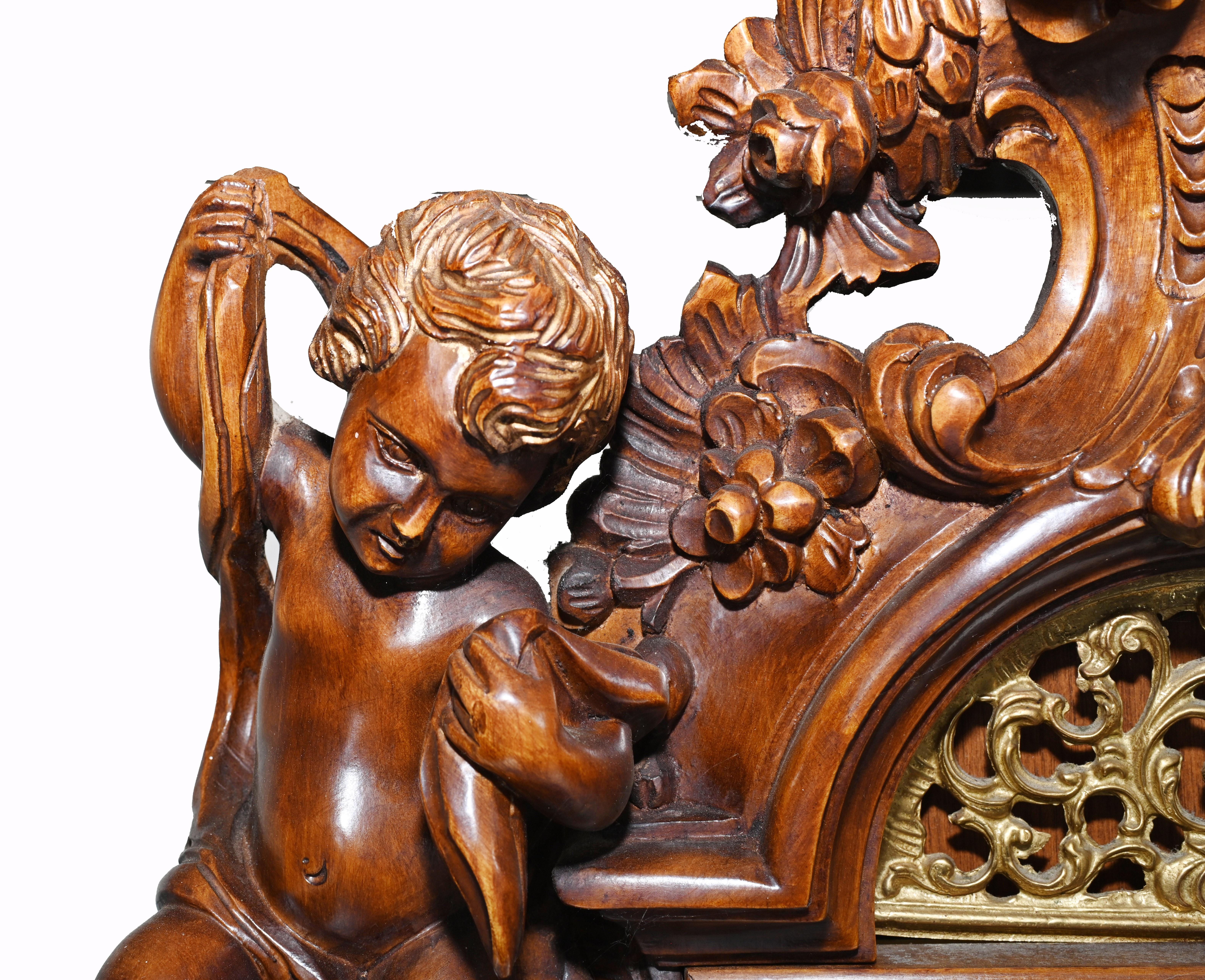 Rococo Carved Italian Grandfather Clock Walnut Cherubs