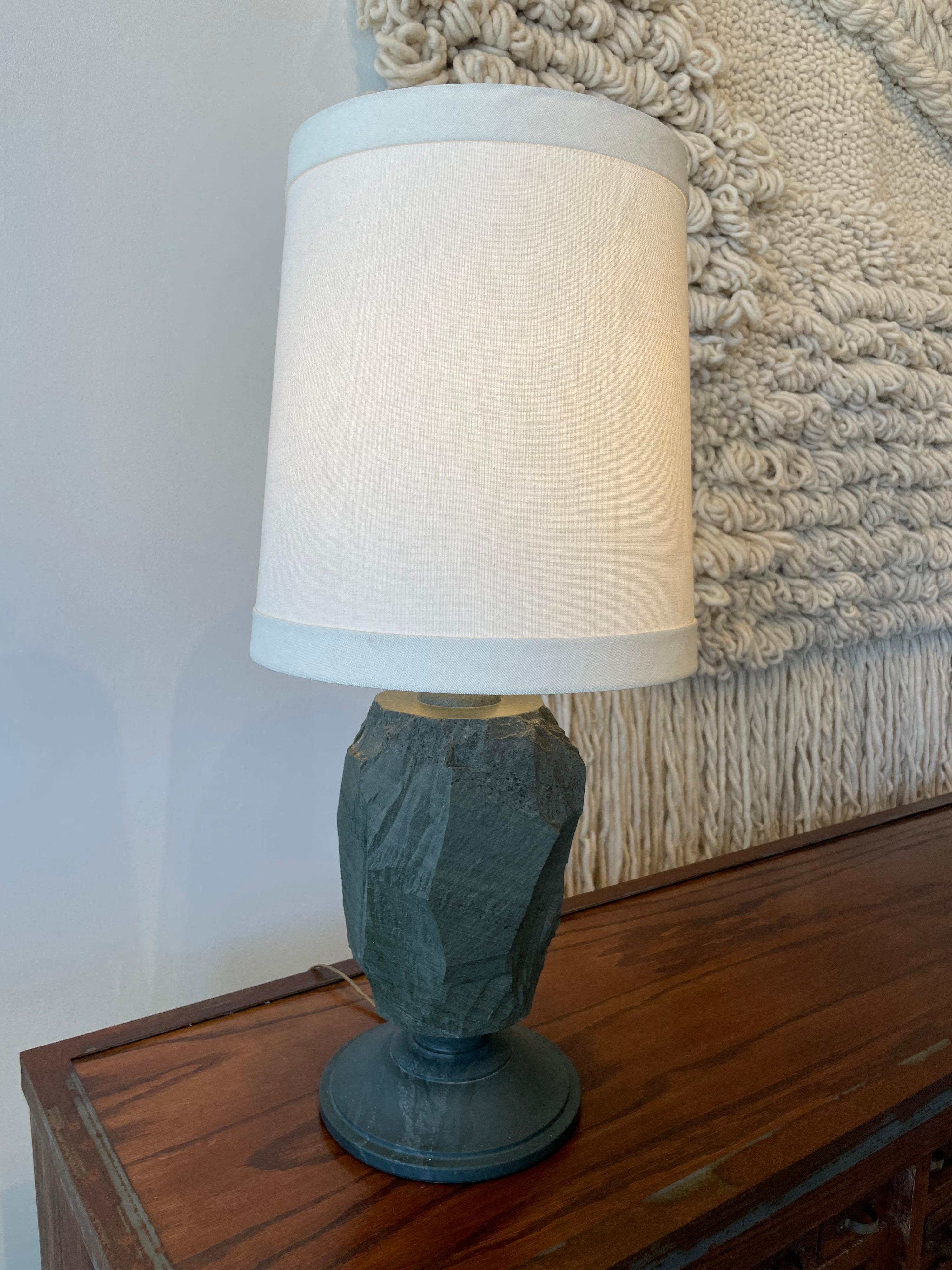 Late 20th Century Solid Carved Italian Green Marble Table Lamp
