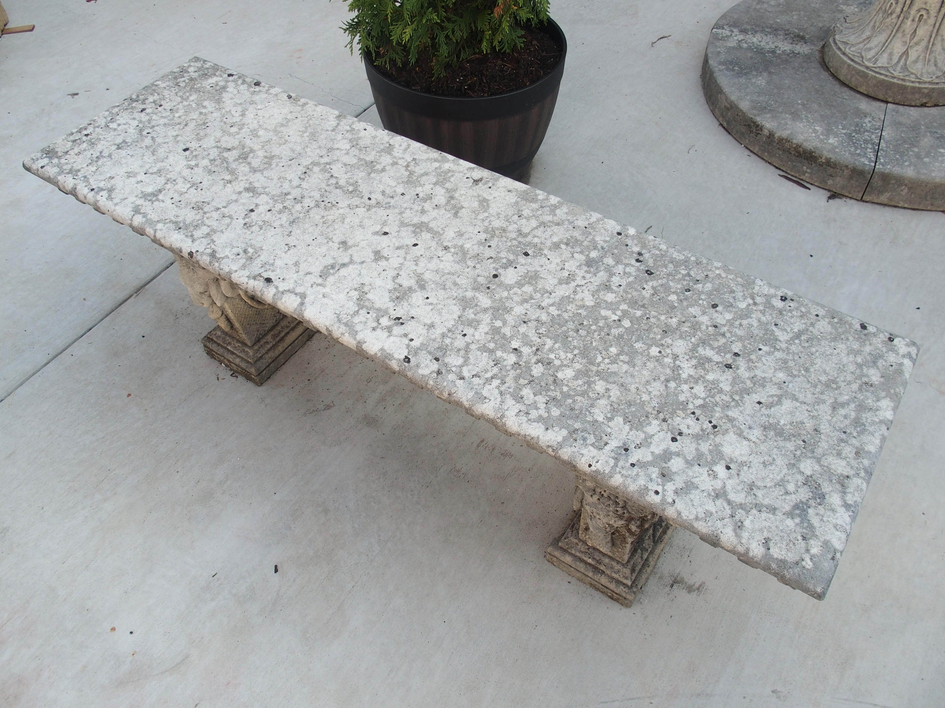 Carved Italian Limestone Bench with Ram Heads Supports 5