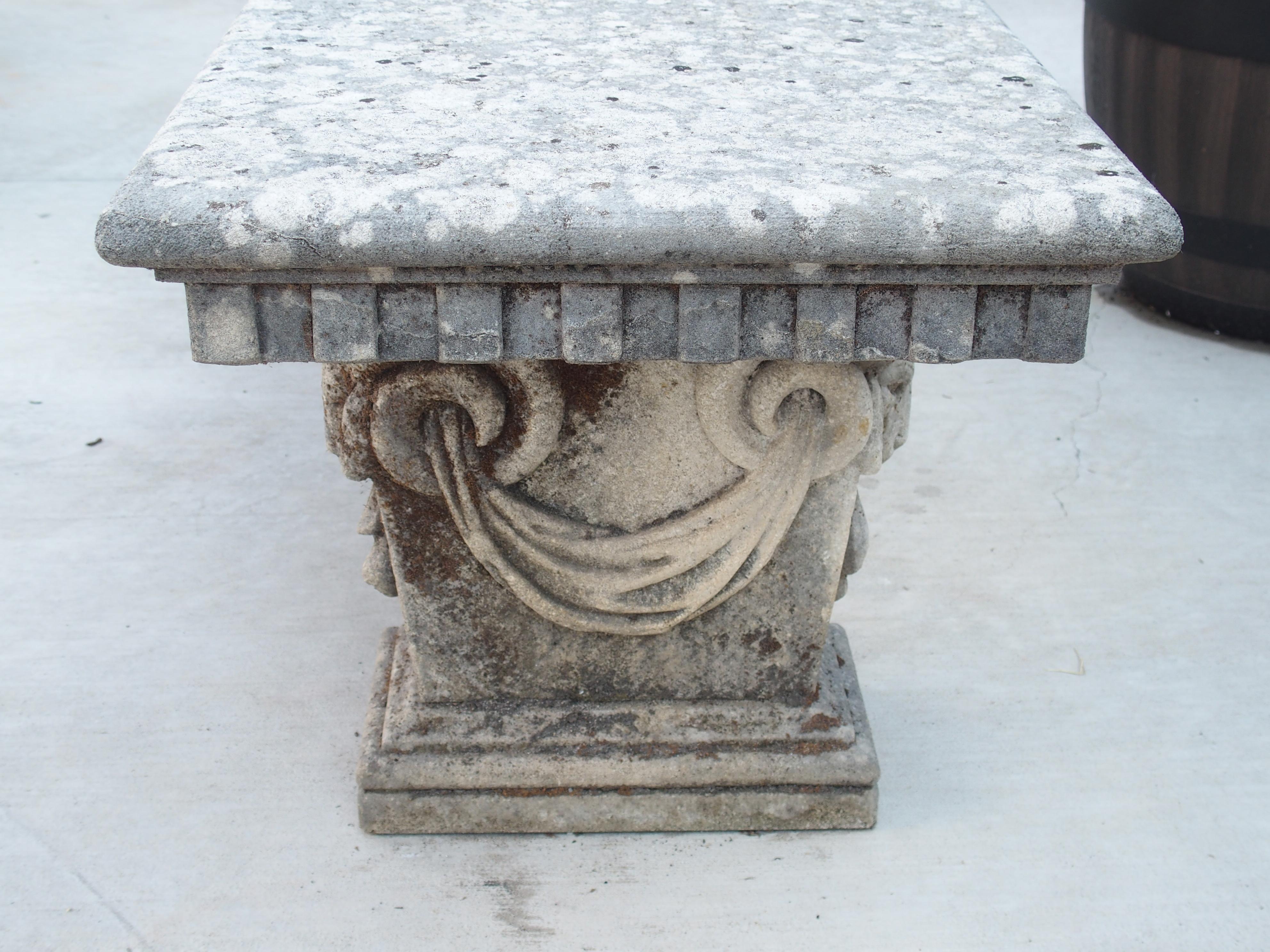 Carved Italian Limestone Bench with Ram Heads Supports 6