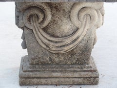 Carved Italian Limestone Bench with Ram Heads Supports