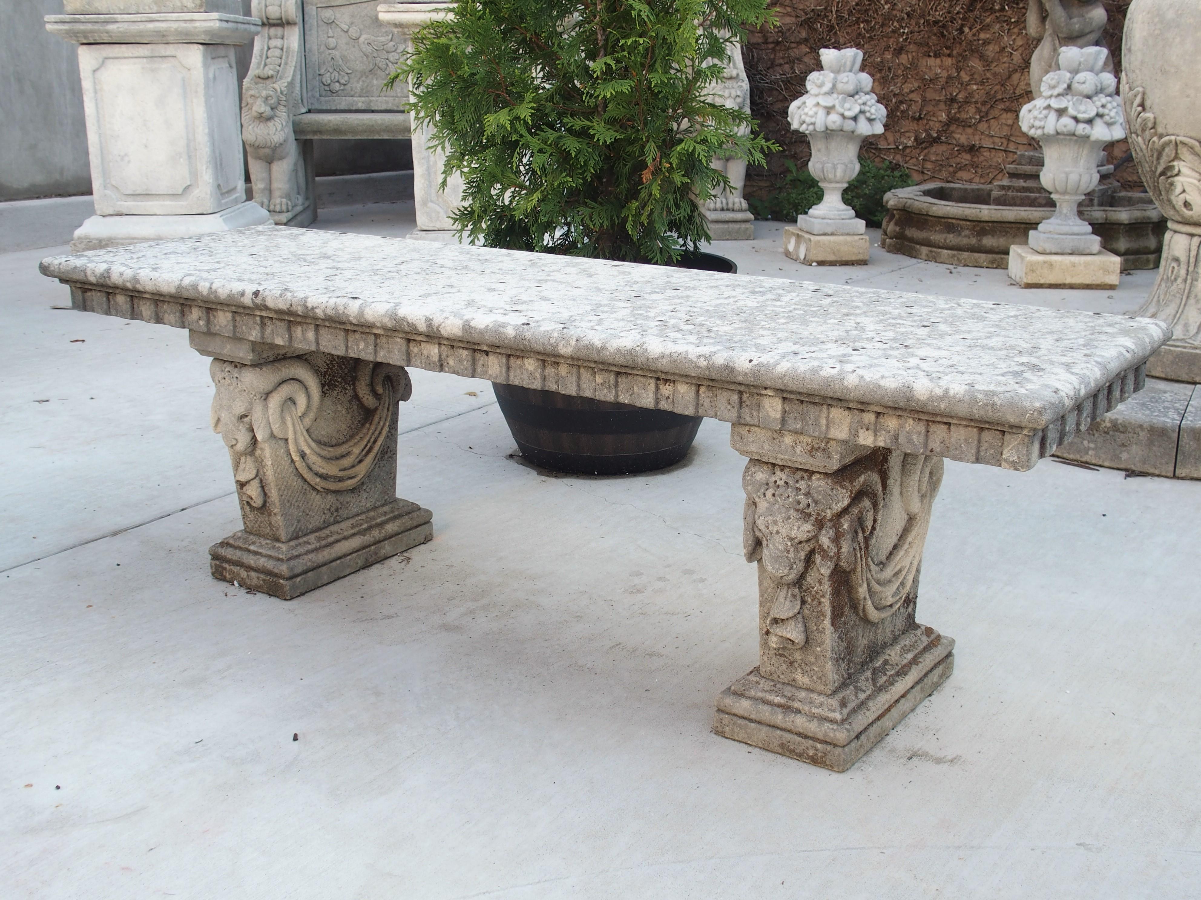 Carved Italian Limestone Bench with Ram Heads Supports 2