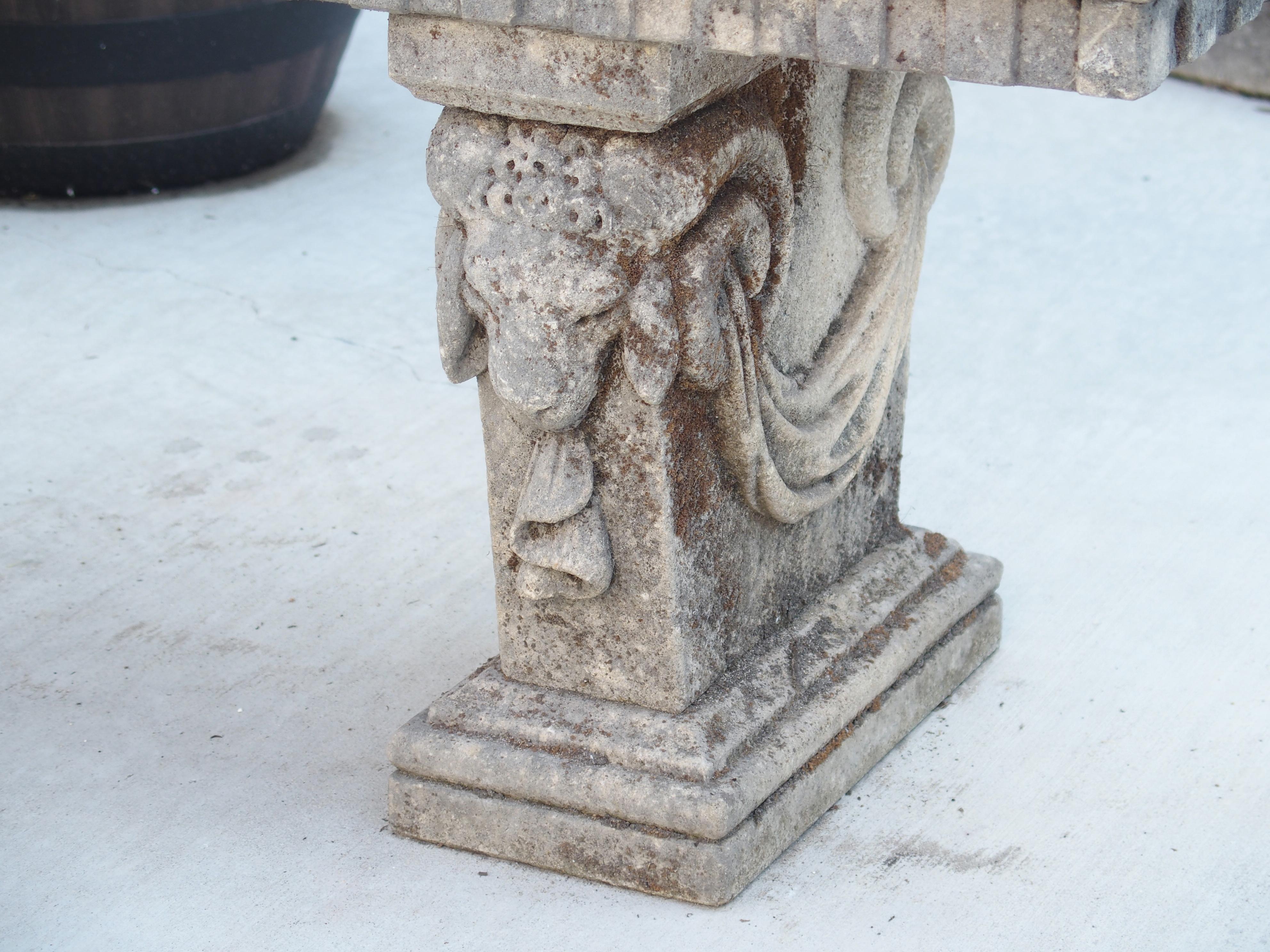 Carved Italian Limestone Bench with Ram Heads Supports 3
