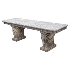 Carved Italian Limestone Bench with Ram Heads Supports