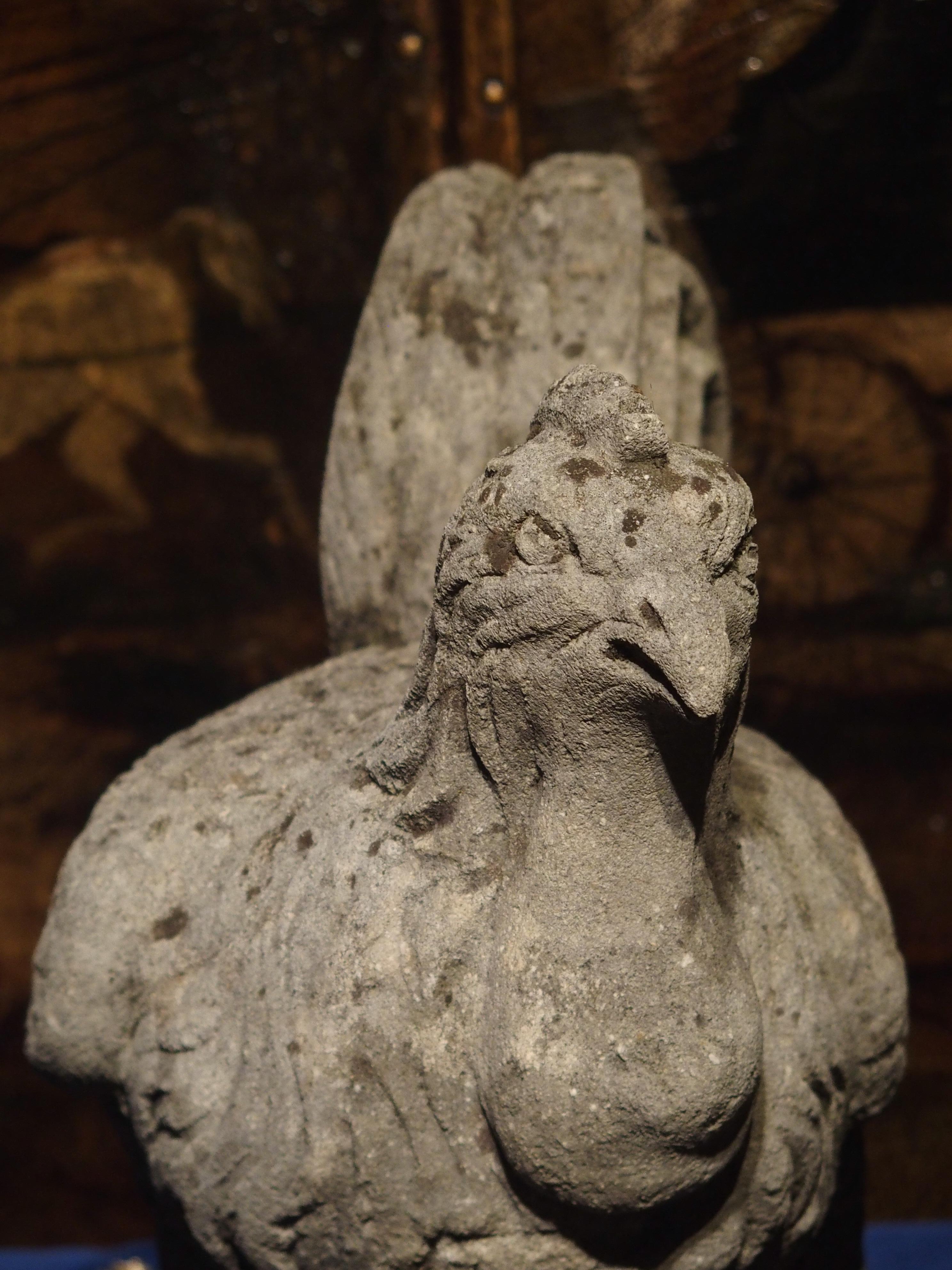 Stone Carved Italian Limestone Chicken Statue, 20th Century