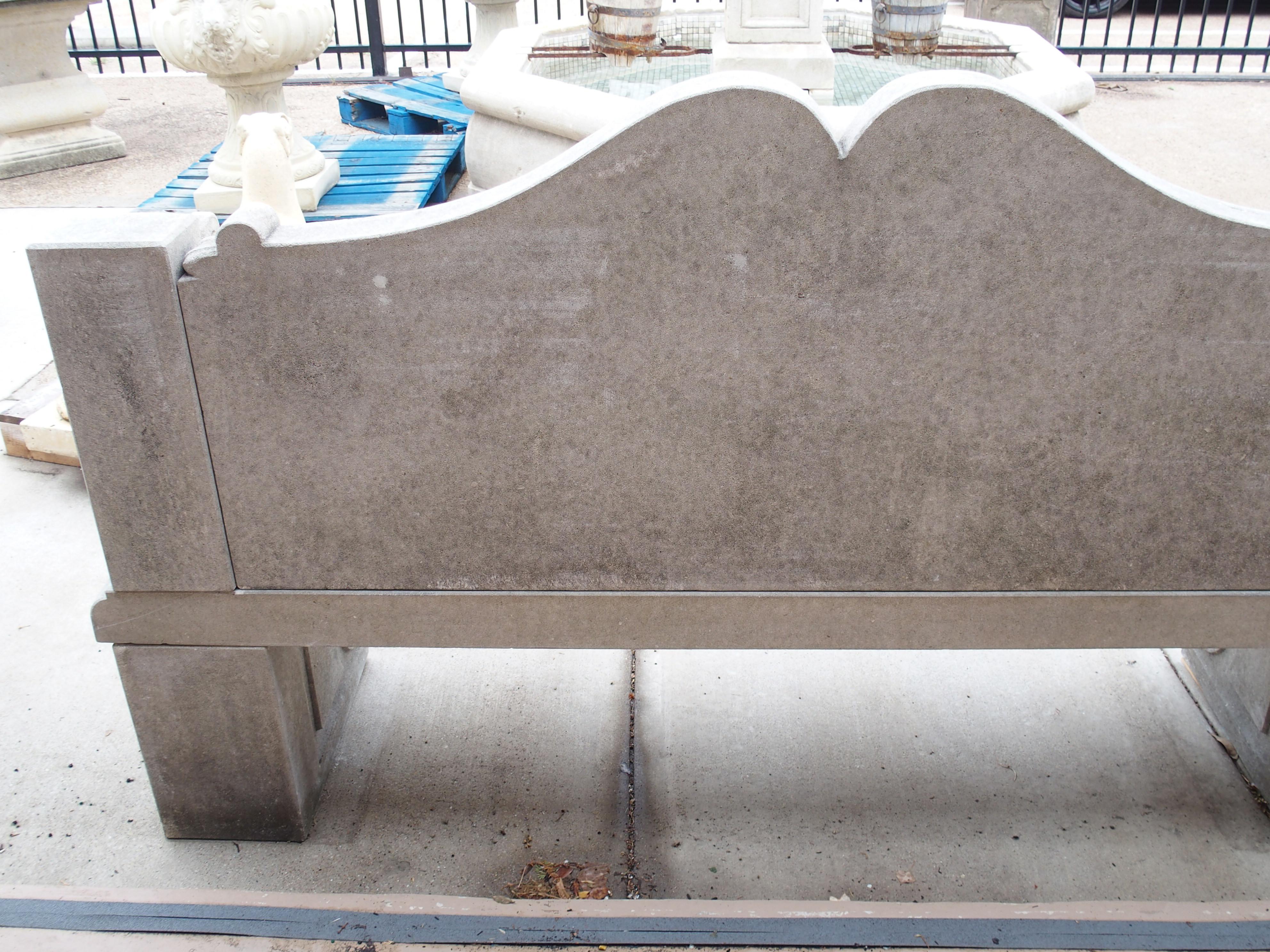 Carved Italian Limestone Garden Bench with Fleur De Lys and Acanthus Decoration In Good Condition For Sale In Dallas, TX