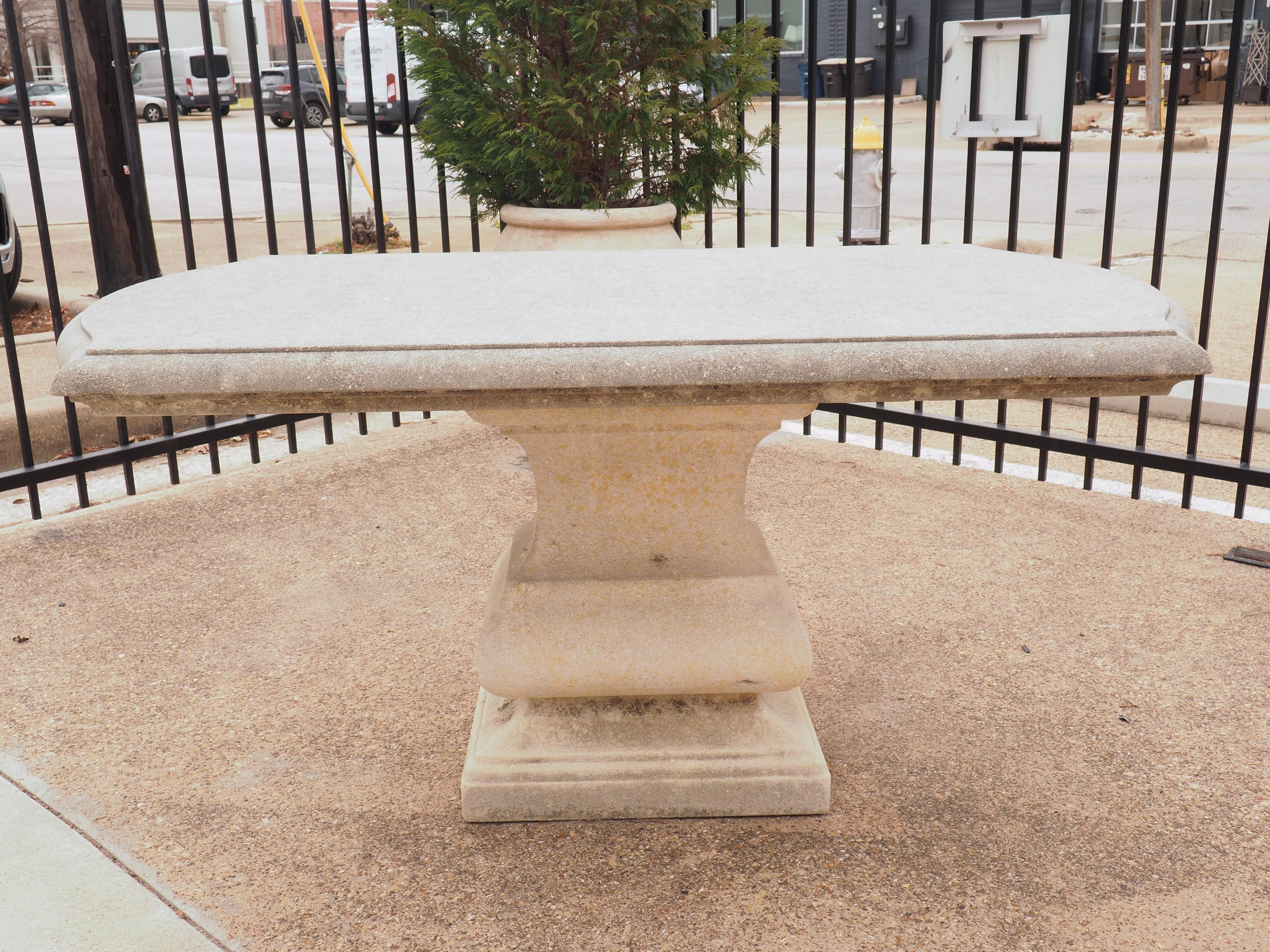 Carved Italian Limestone Garden Table In Good Condition In Dallas, TX