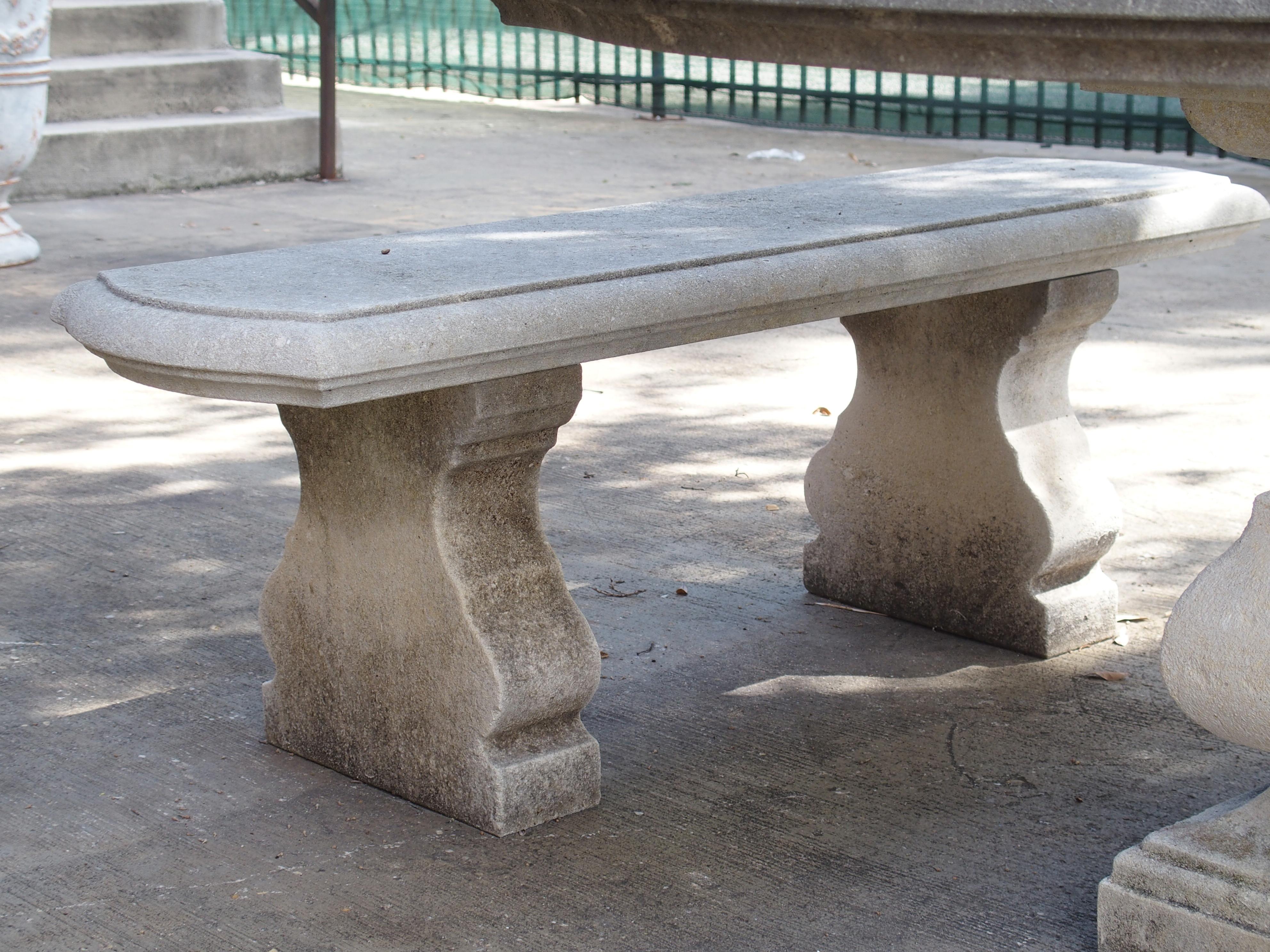 Carved Italian Limestone Garden Table with Matching Stone Benches 7