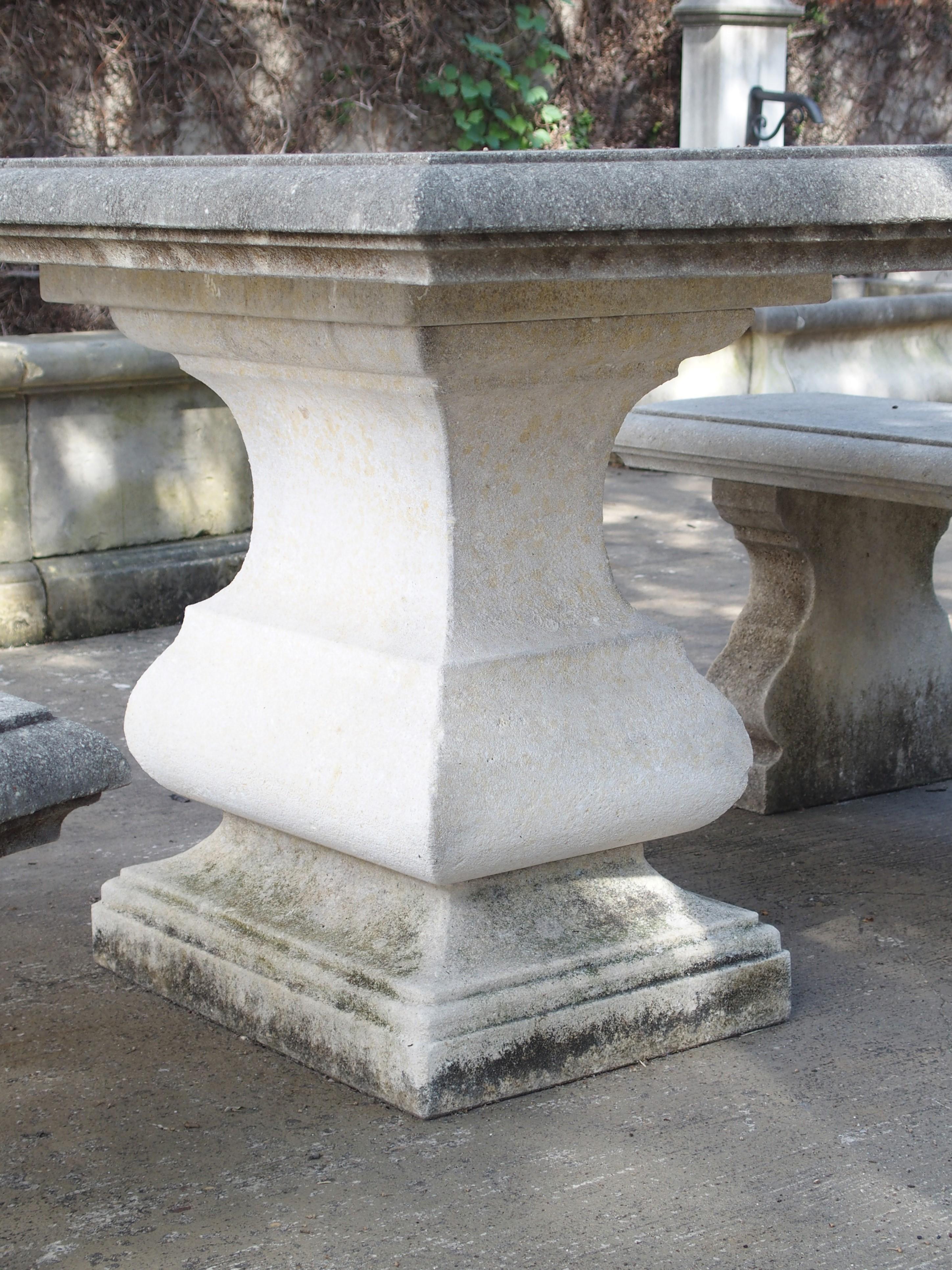 Carved Italian Limestone Garden Table with Matching Stone Benches 2
