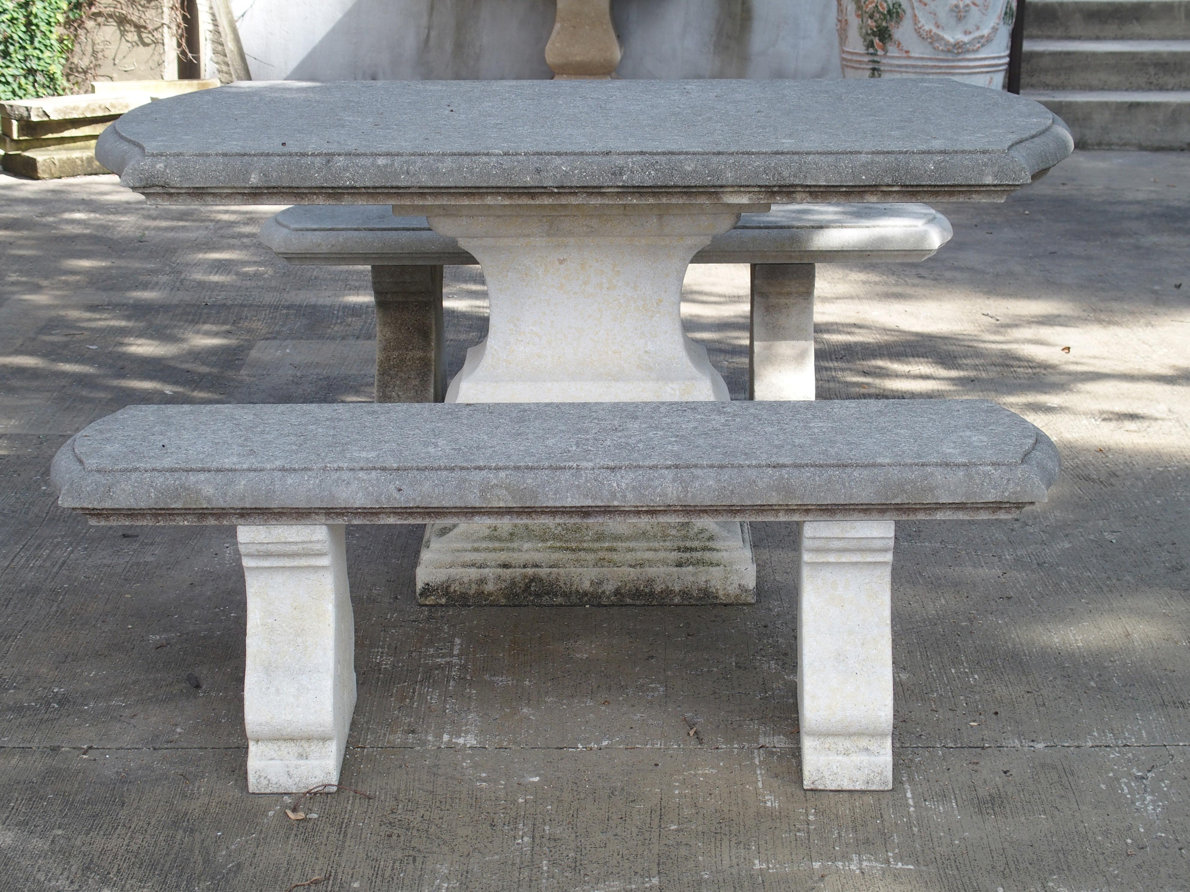 Carved Italian Limestone Garden Table with Matching Stone Benches 3