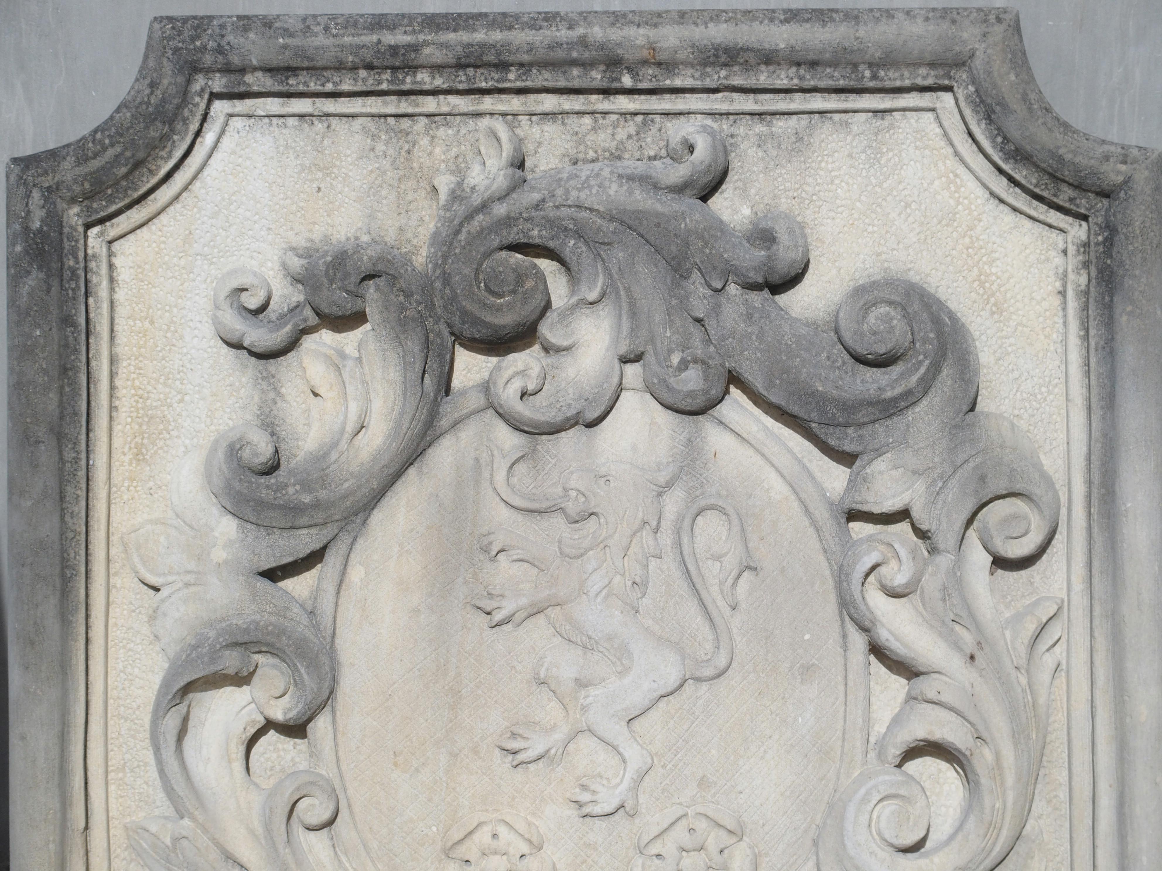 Contemporary Carved Italian Limestone Plaque with Rampant Lion