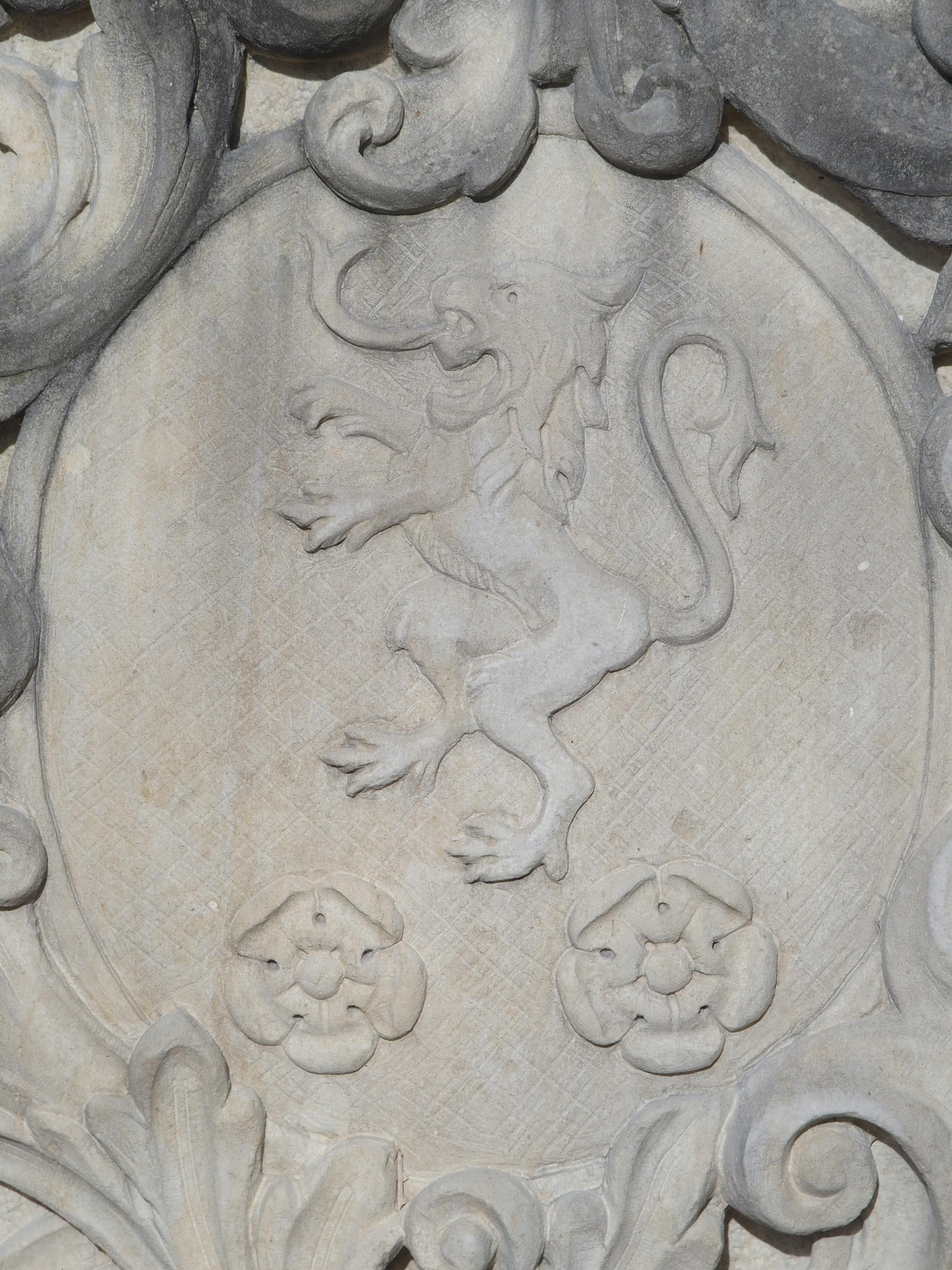 Carved Italian Limestone Plaque with Rampant Lion 1