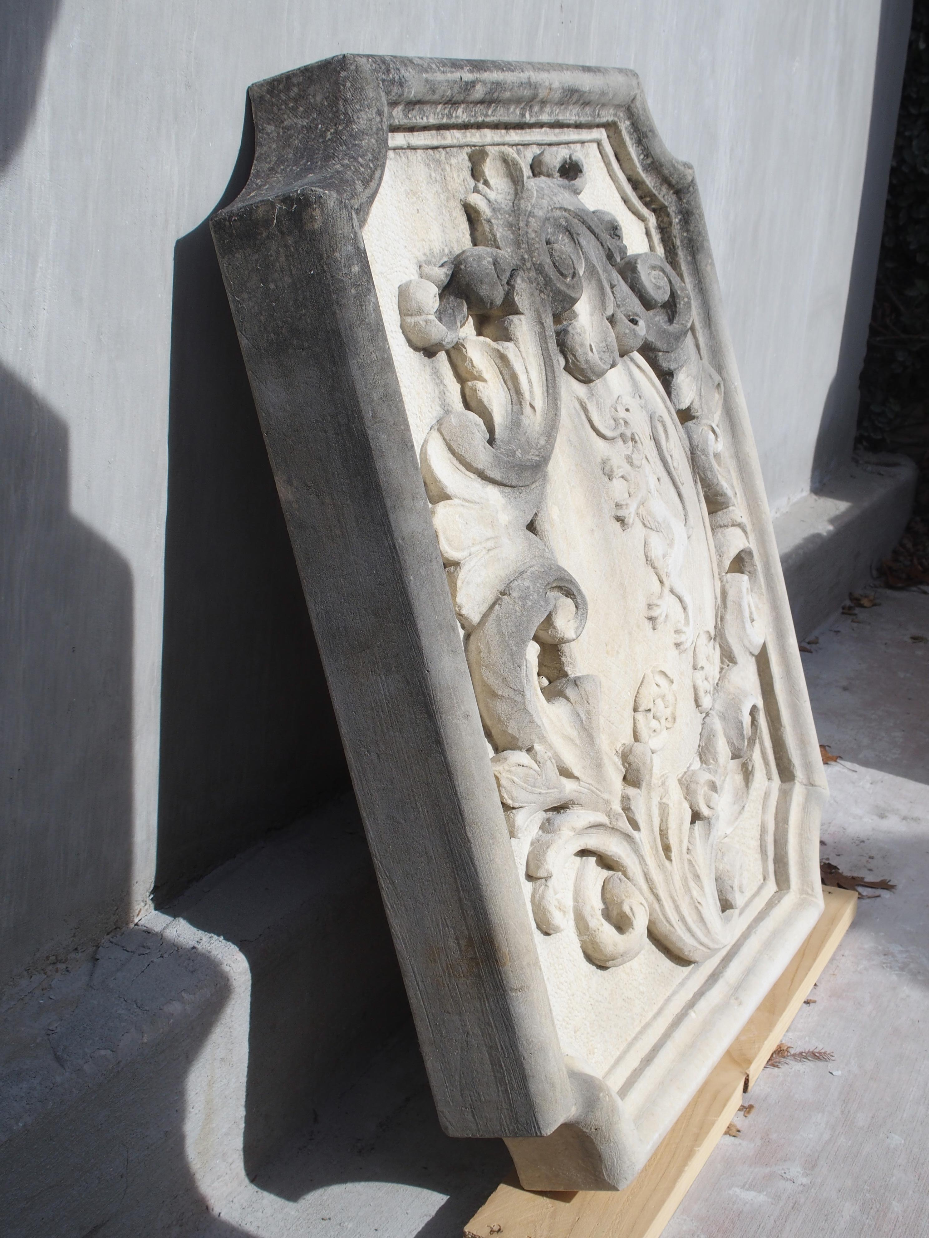 Carved Italian Limestone Plaque with Rampant Lion 3