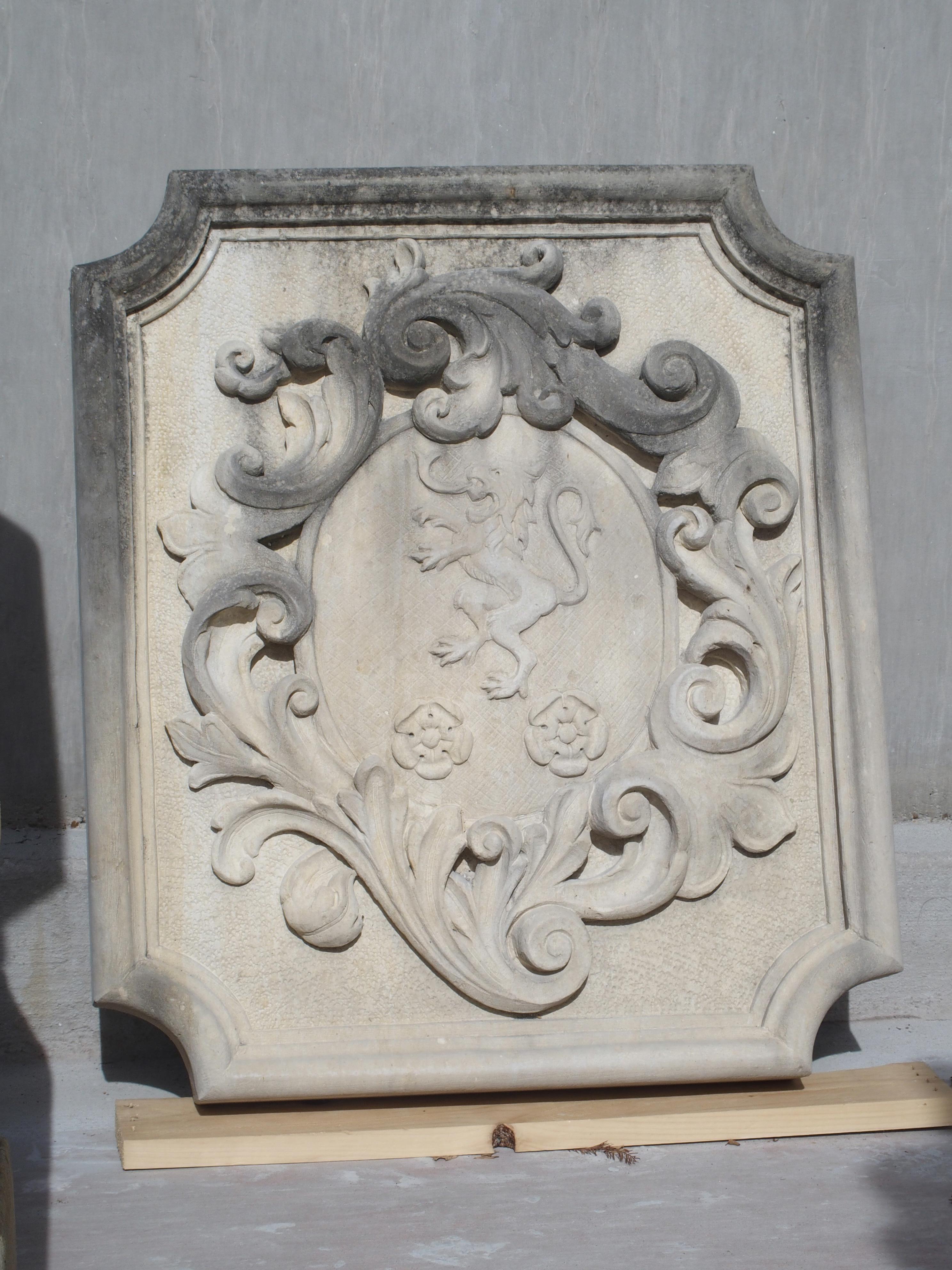 Carved Italian Limestone Plaque with Rampant Lion 4