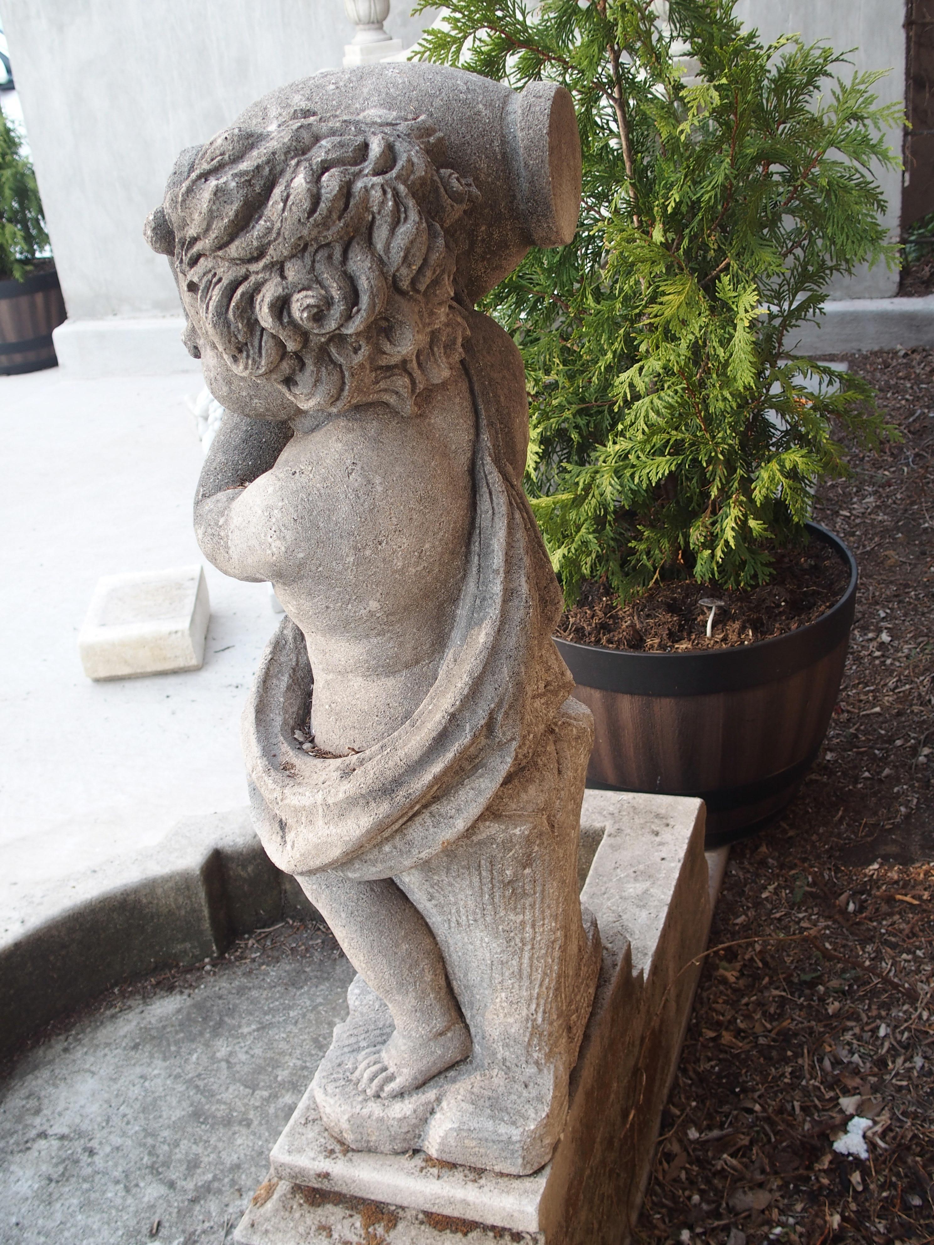 Carved Italian Limestone Putti Fountain with Self Enclosed Basin 7