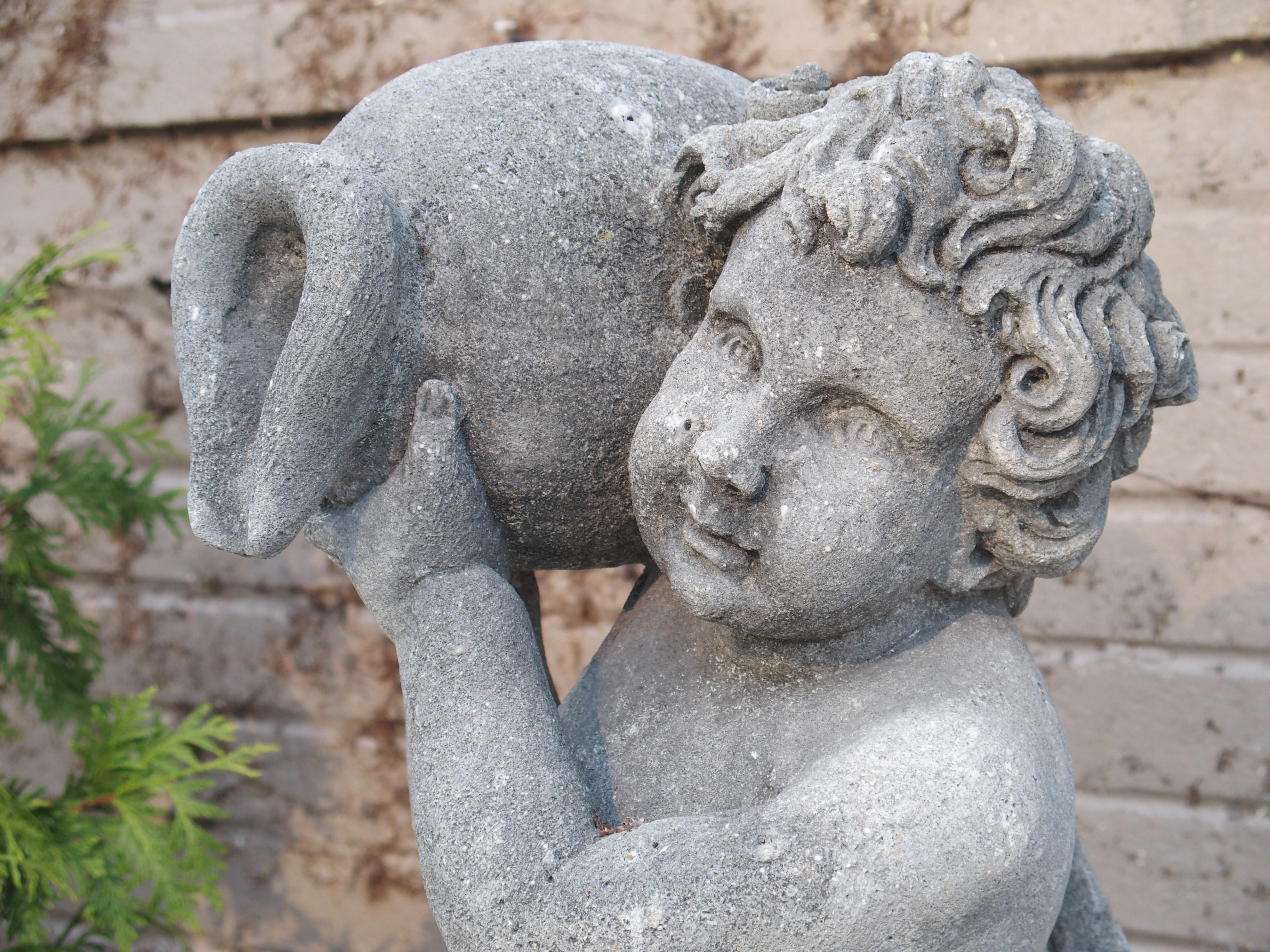 Carved Italian Limestone Putti Fountain with Self Enclosed Basin 9