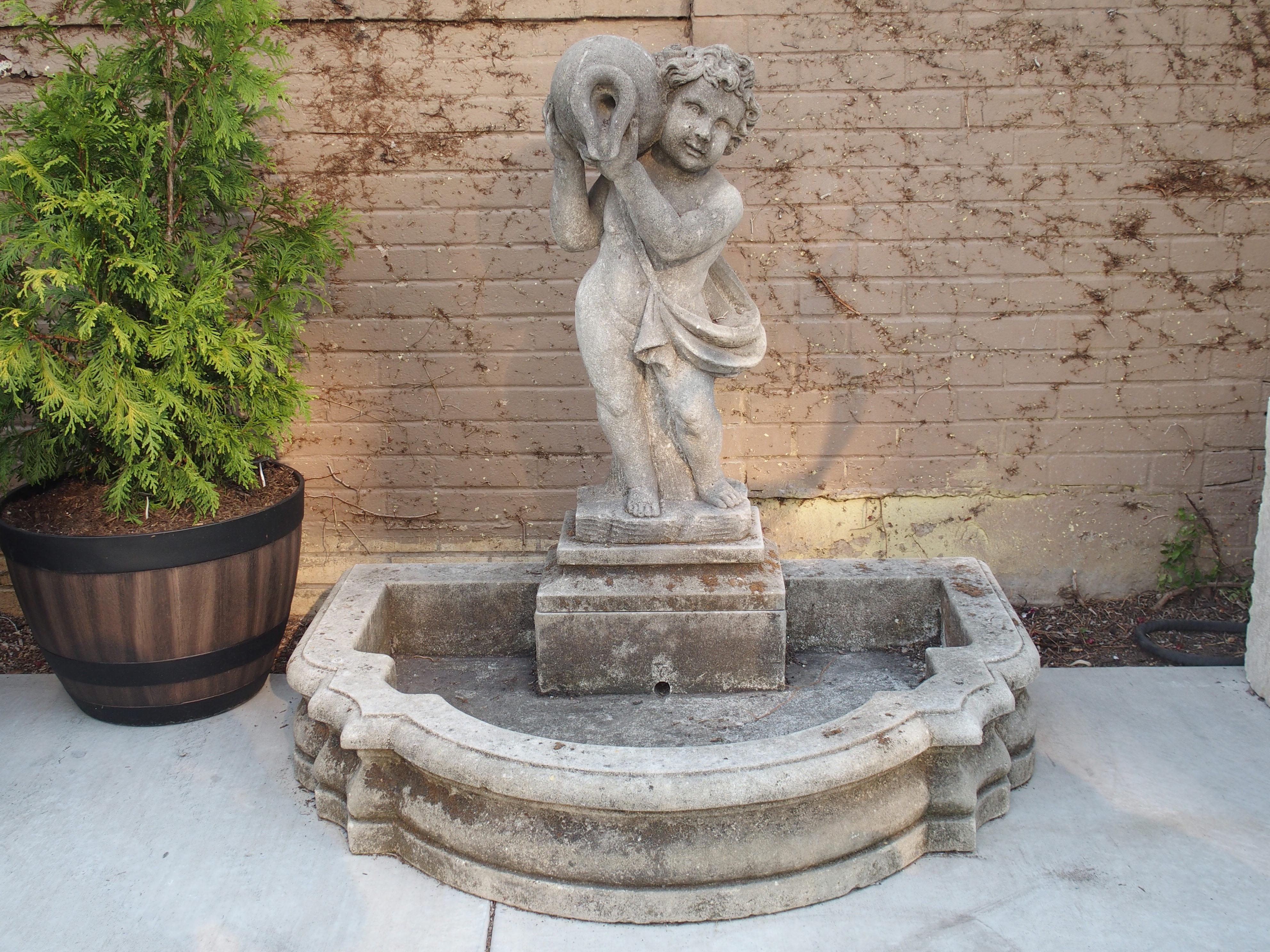 Carved Italian Limestone Putti Fountain with Self Enclosed Basin 10