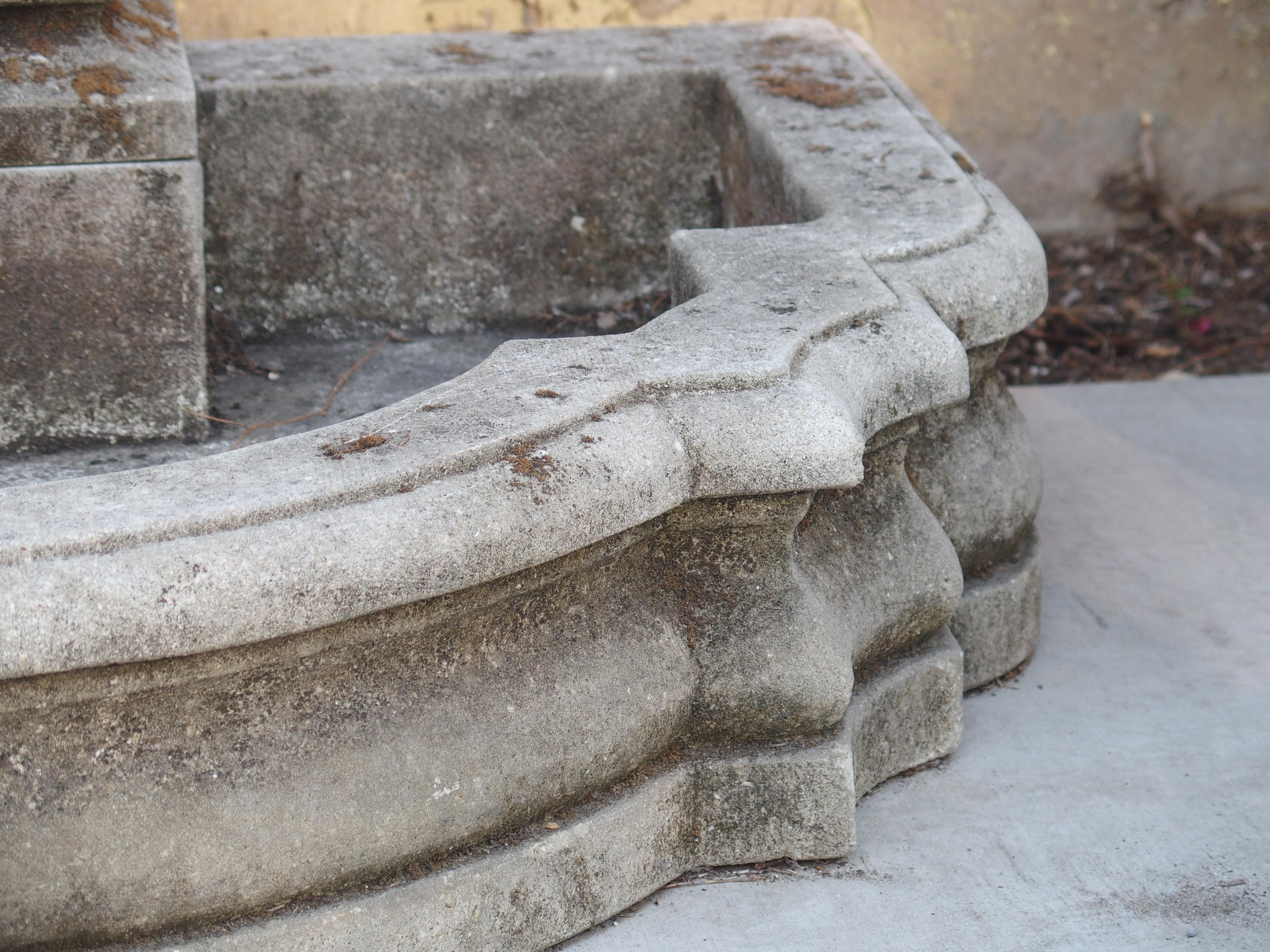 Carved Italian Limestone Putti Fountain with Self Enclosed Basin In Good Condition In Dallas, TX
