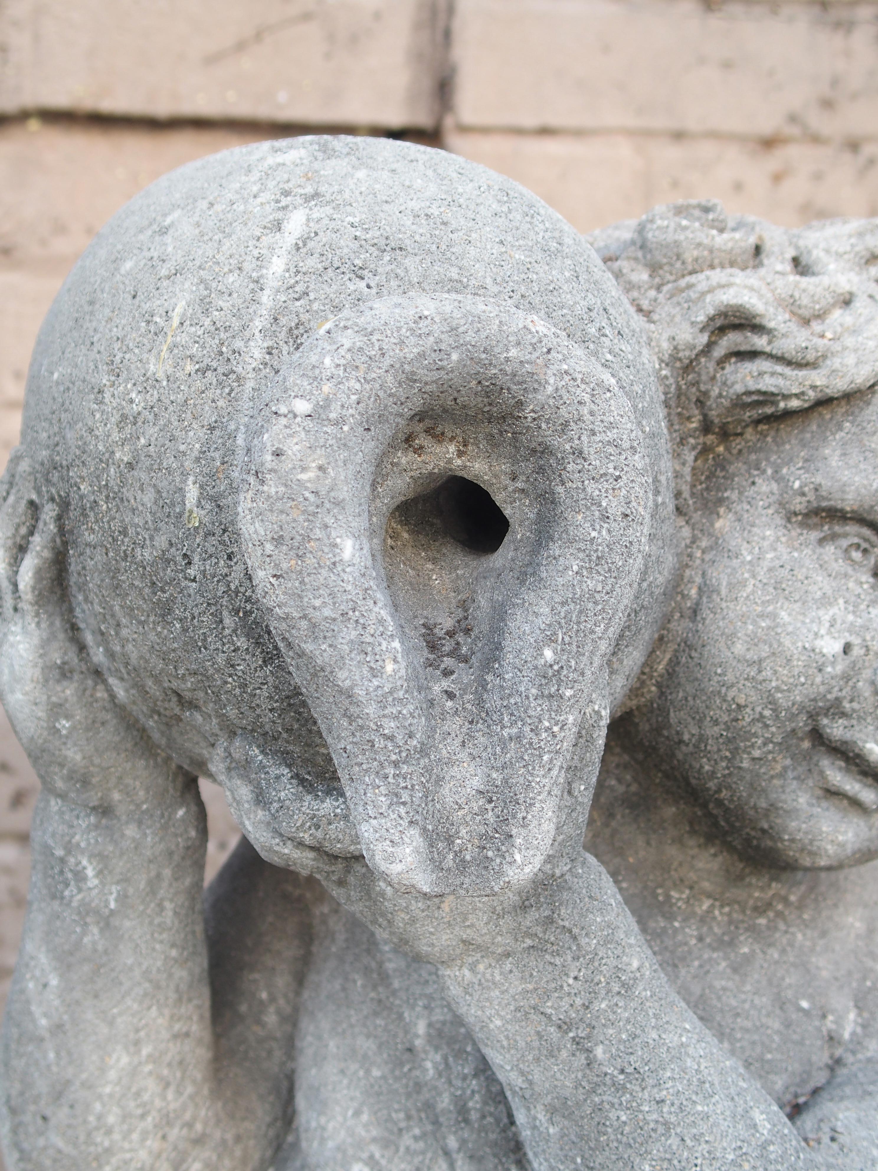 Carved Italian Limestone Putti Fountain with Self Enclosed Basin 4