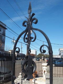 Carved Italian Limestone Well with Iron Overthrow