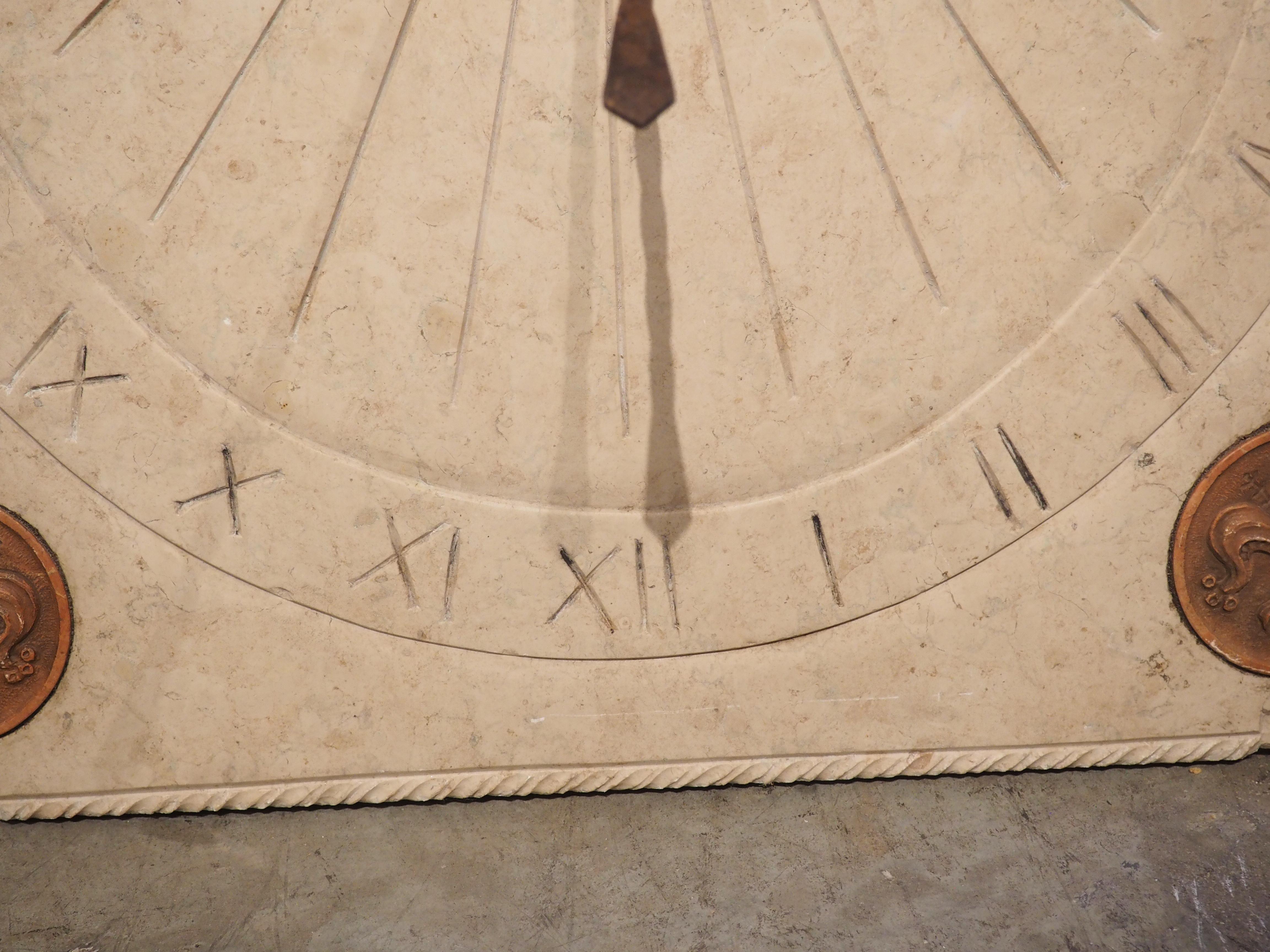 Carved Italian Marble Sundial with Iron Gnomon For Sale 3