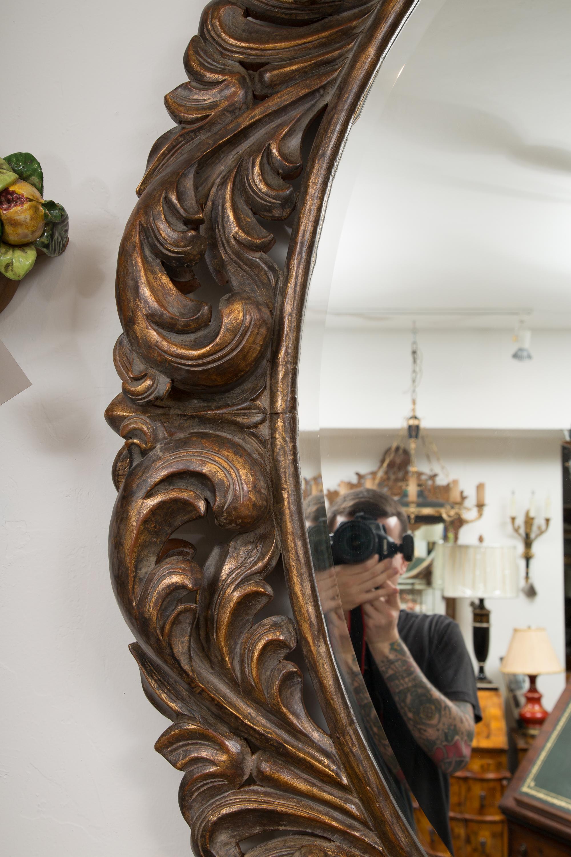 Carved Italian Oval Burnished Pine Mirror For Sale 2