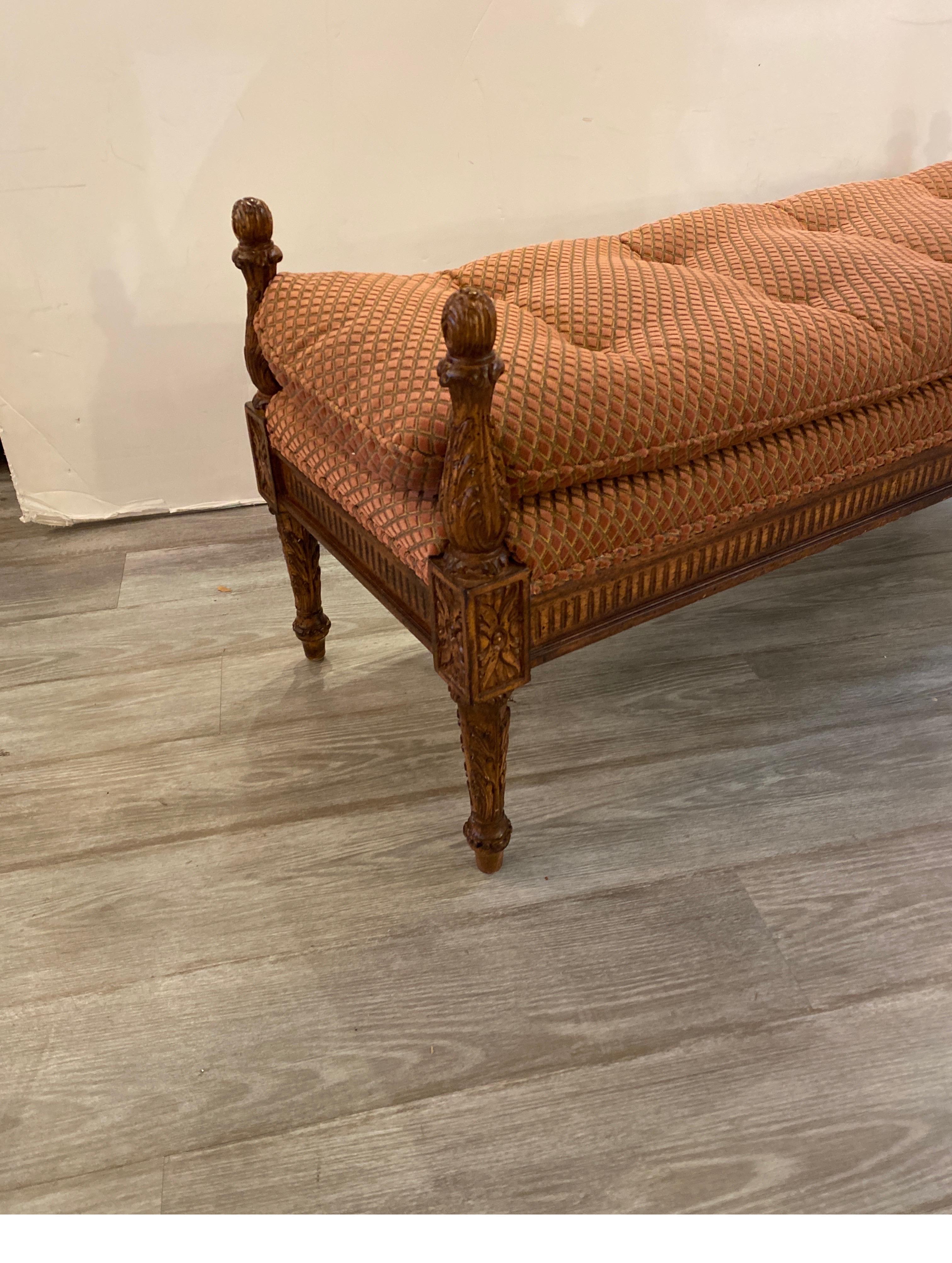 European Carved Italian Provincial Down and Feather Cushioned Bench