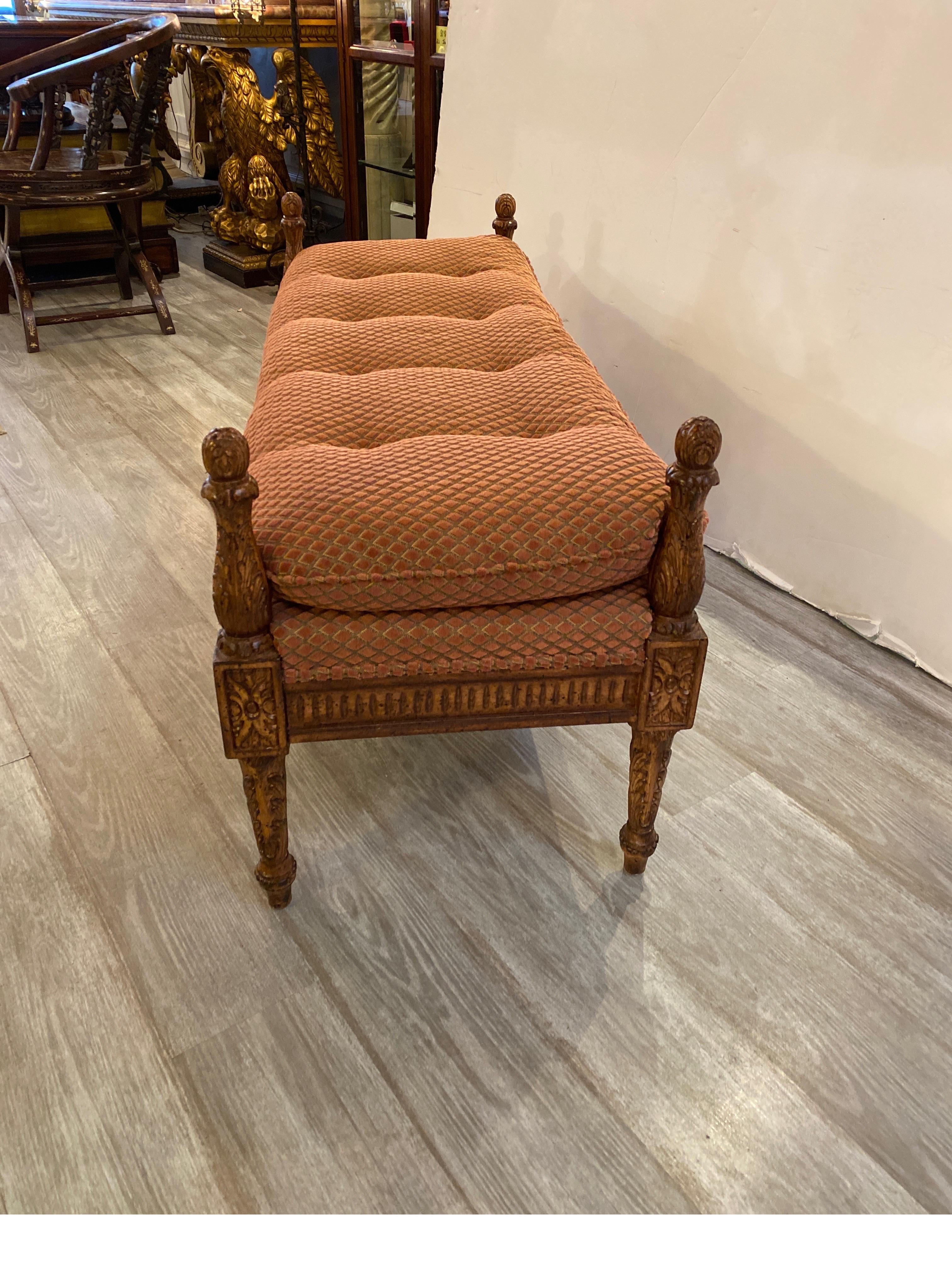 20th Century Carved Italian Provincial Down and Feather Cushioned Bench