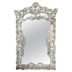 Carved Italian Rococo Style Painted Mirror, circa 1930s