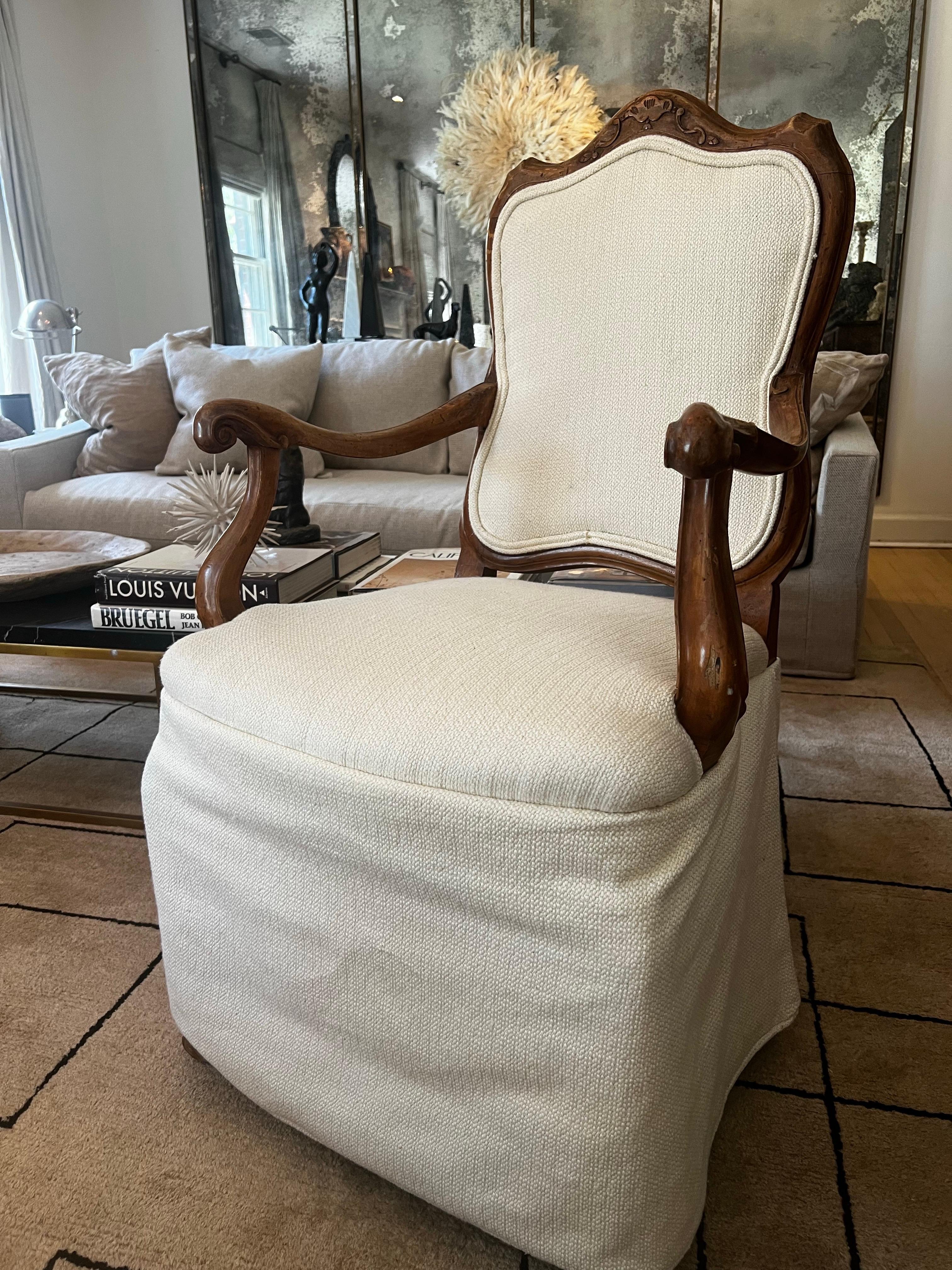 Carved Italian Skirted Armchair For Sale 6