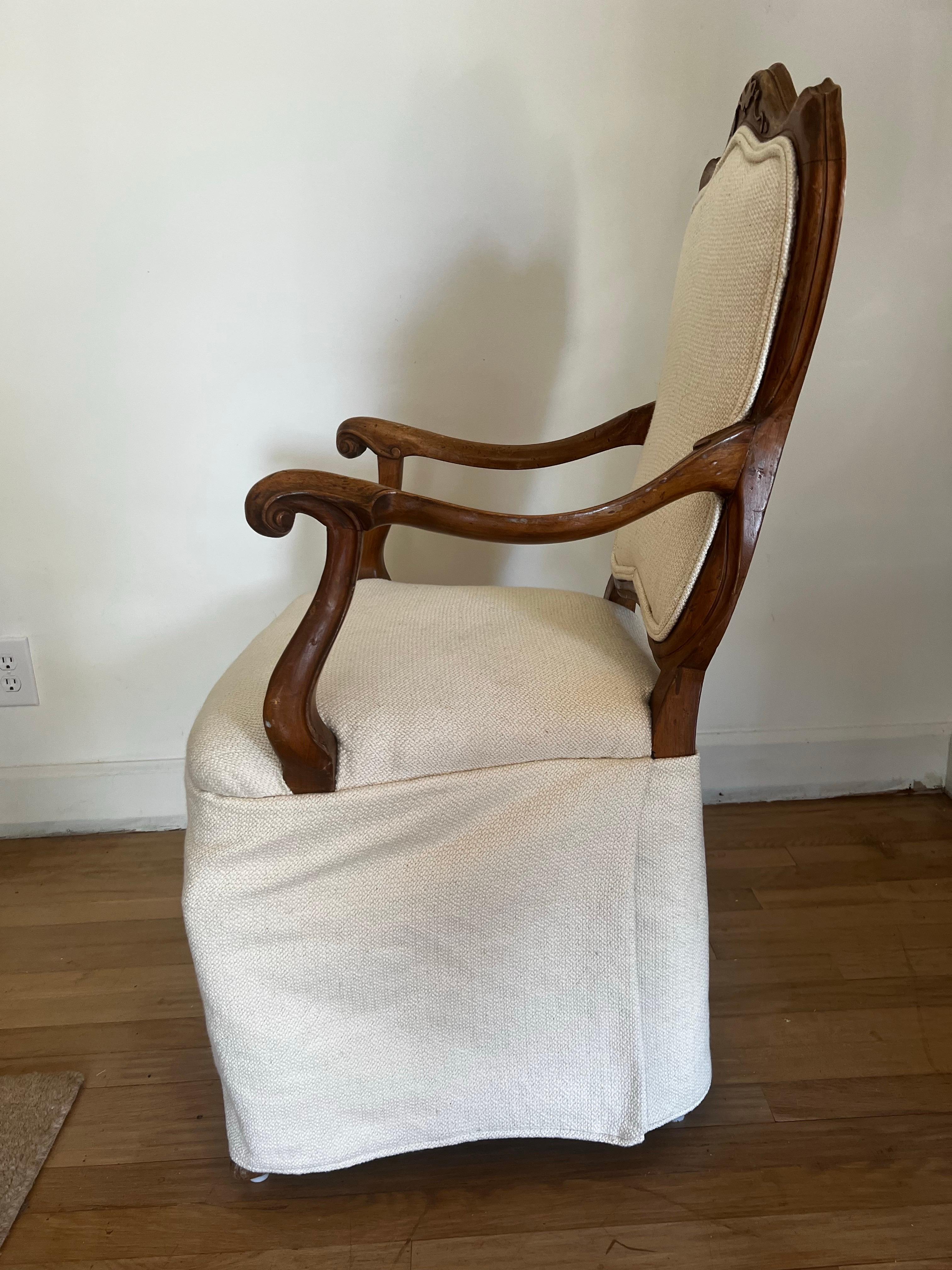 Louis XV Carved Italian Skirted Armchair For Sale