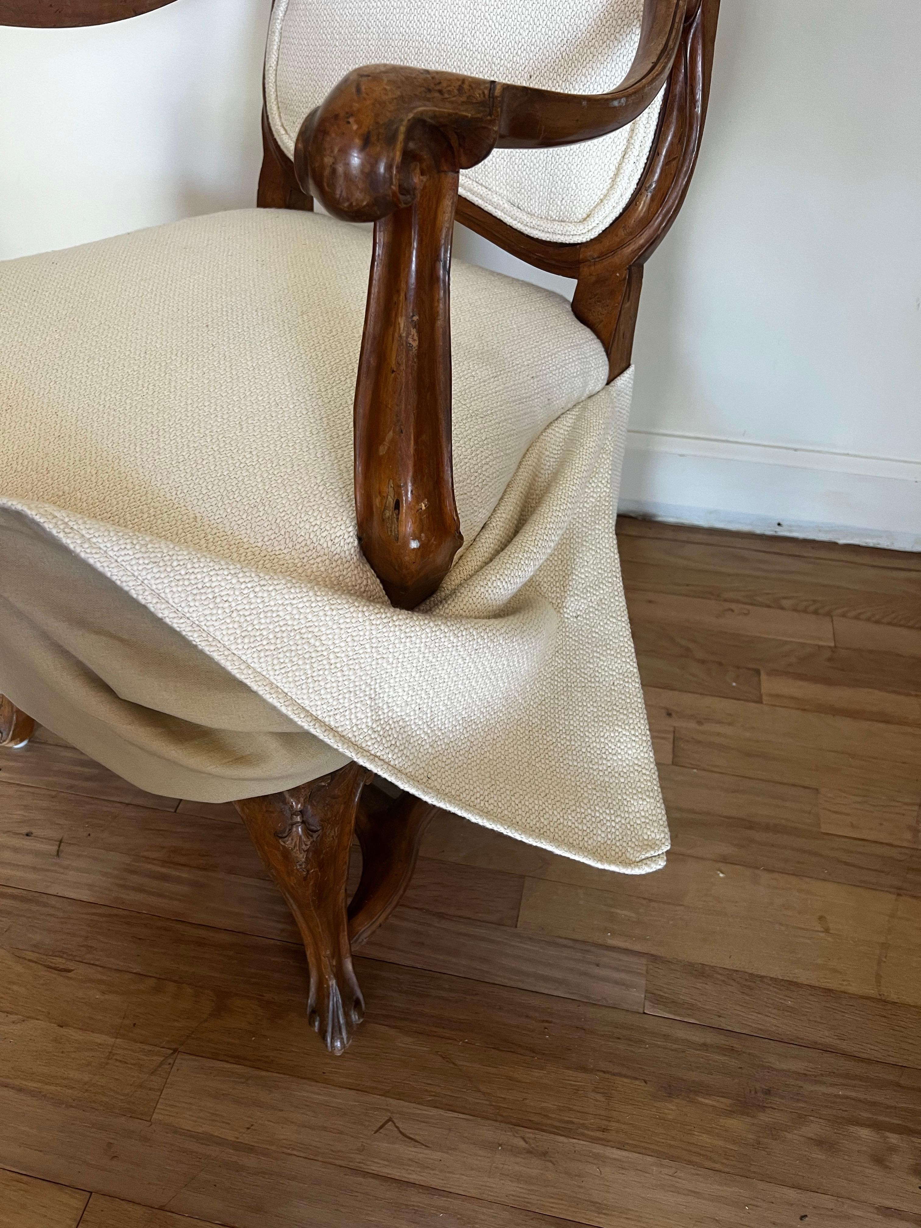 Carved Italian Skirted Armchair In Good Condition For Sale In Los Angeles, CA