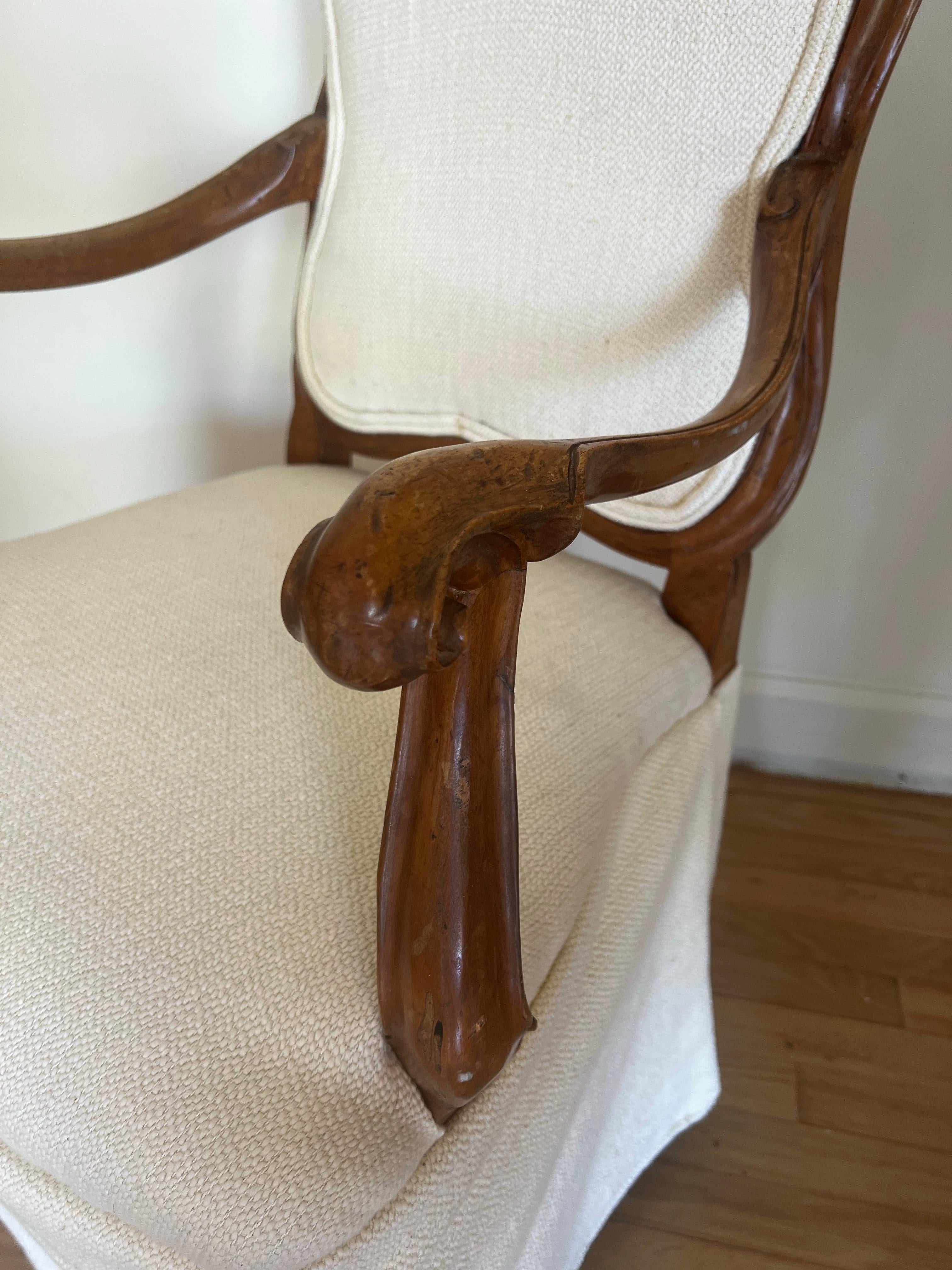 Carved Italian Skirted Armchair For Sale 3