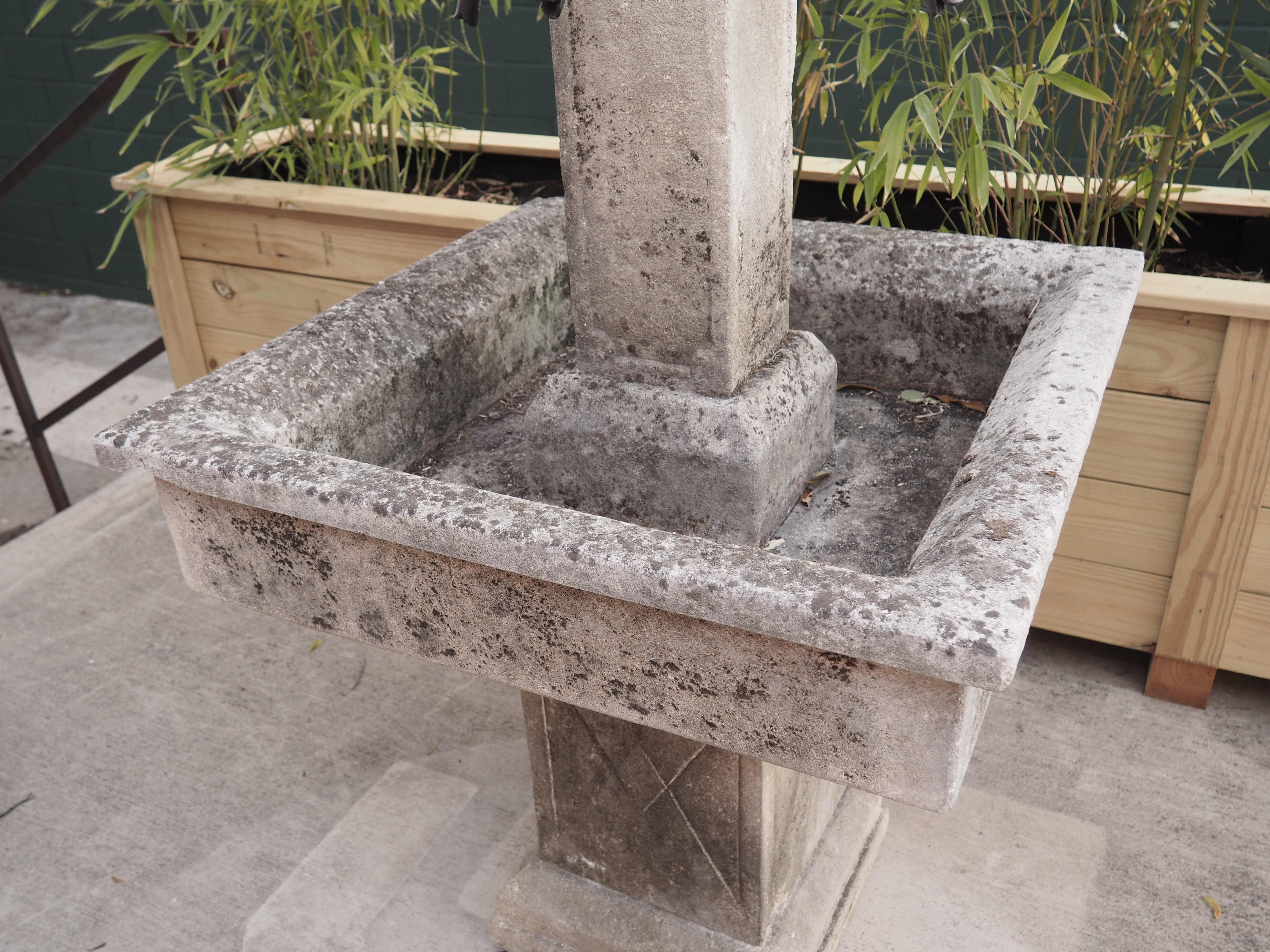 Hand-Carved Carved Italian Standing Center Fountain with Elevated Basin