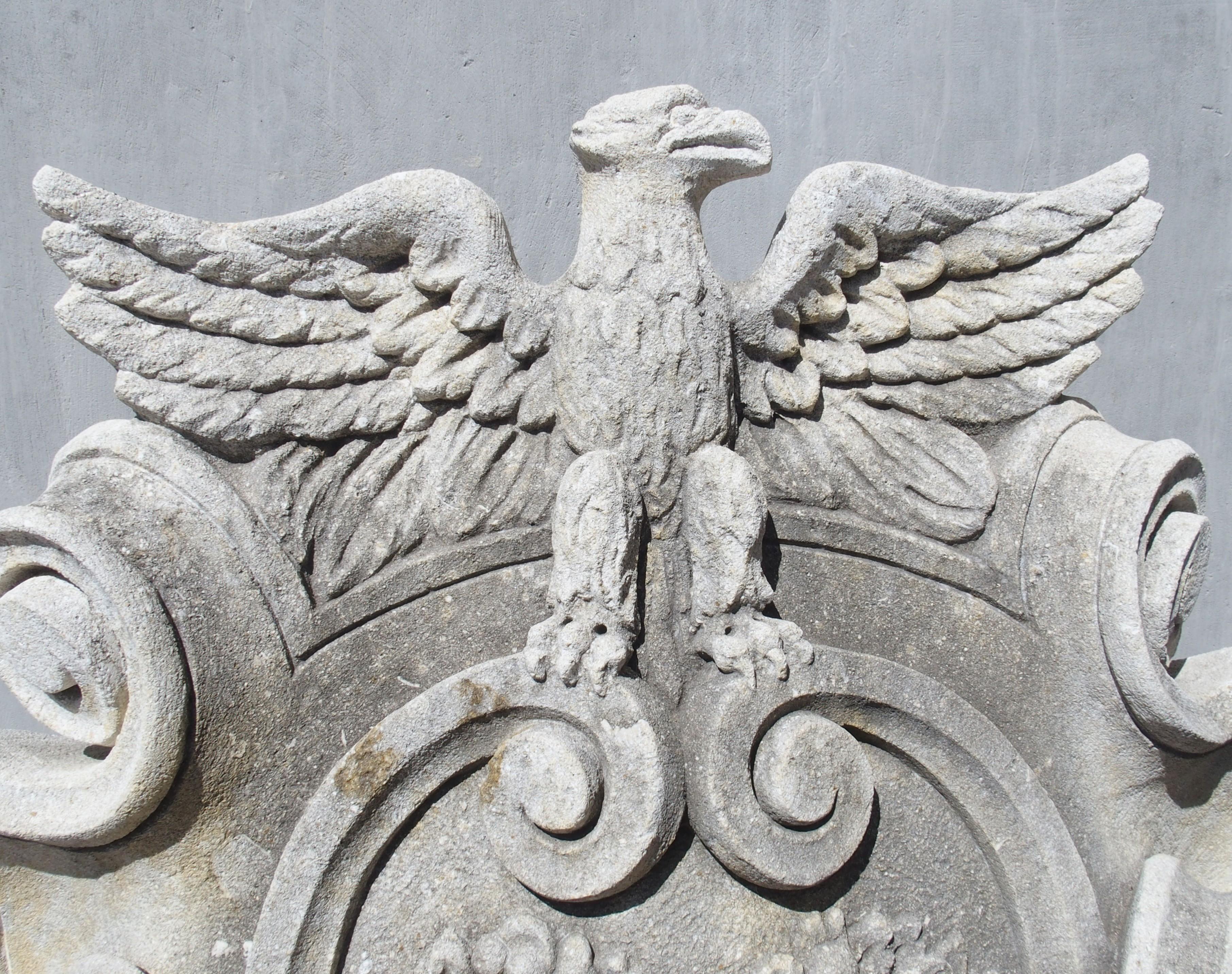 Hand-Carved Carved Italian Stemma Plaque with Cornucopias, Eagle, and Winged Angel For Sale