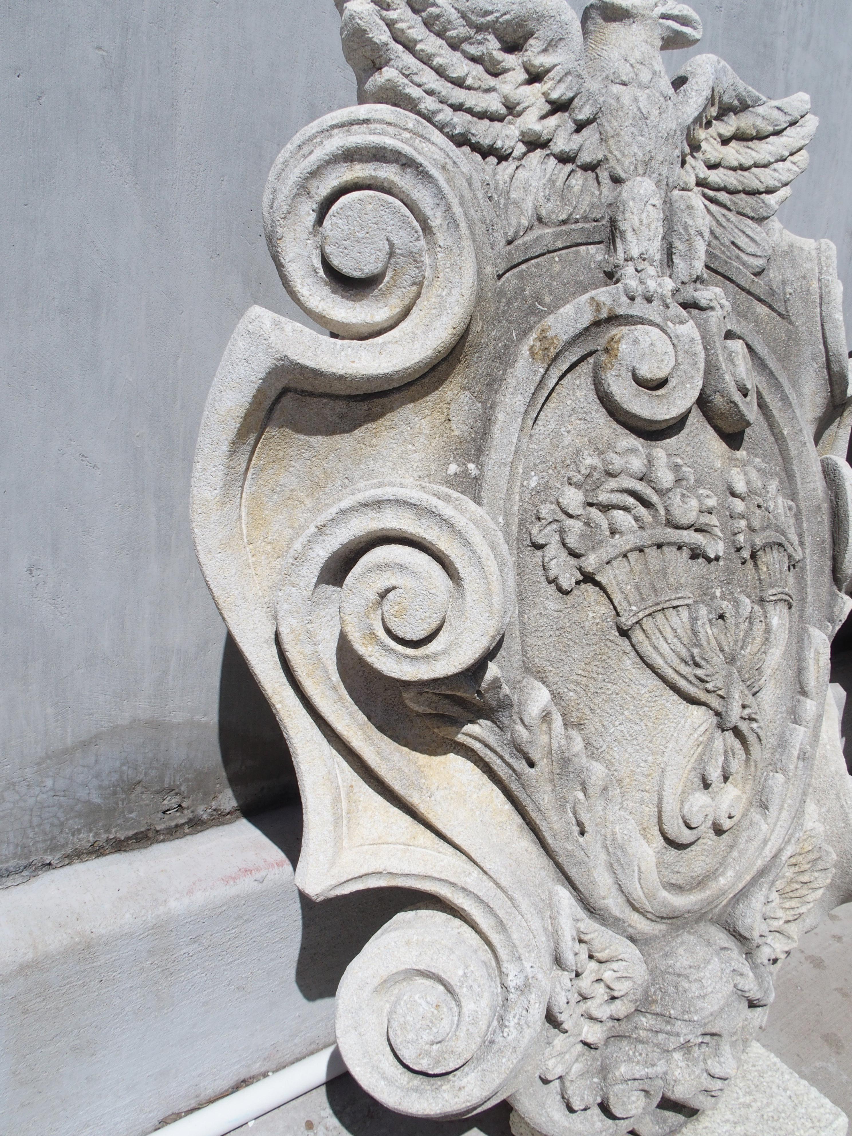 Carved Italian Stemma Plaque with Cornucopias, Eagle, and Winged Angel In Good Condition For Sale In Dallas, TX