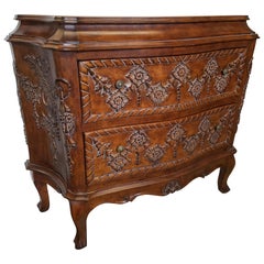 Vintage Carved Italian Walnut Hand Carved Chest Commode