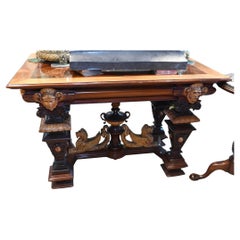 Carved Italian Walnut Table Antique Renaissance 1840