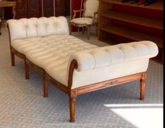 Carved Italian Walnut Tufted Leather Chaise Sofa Settee