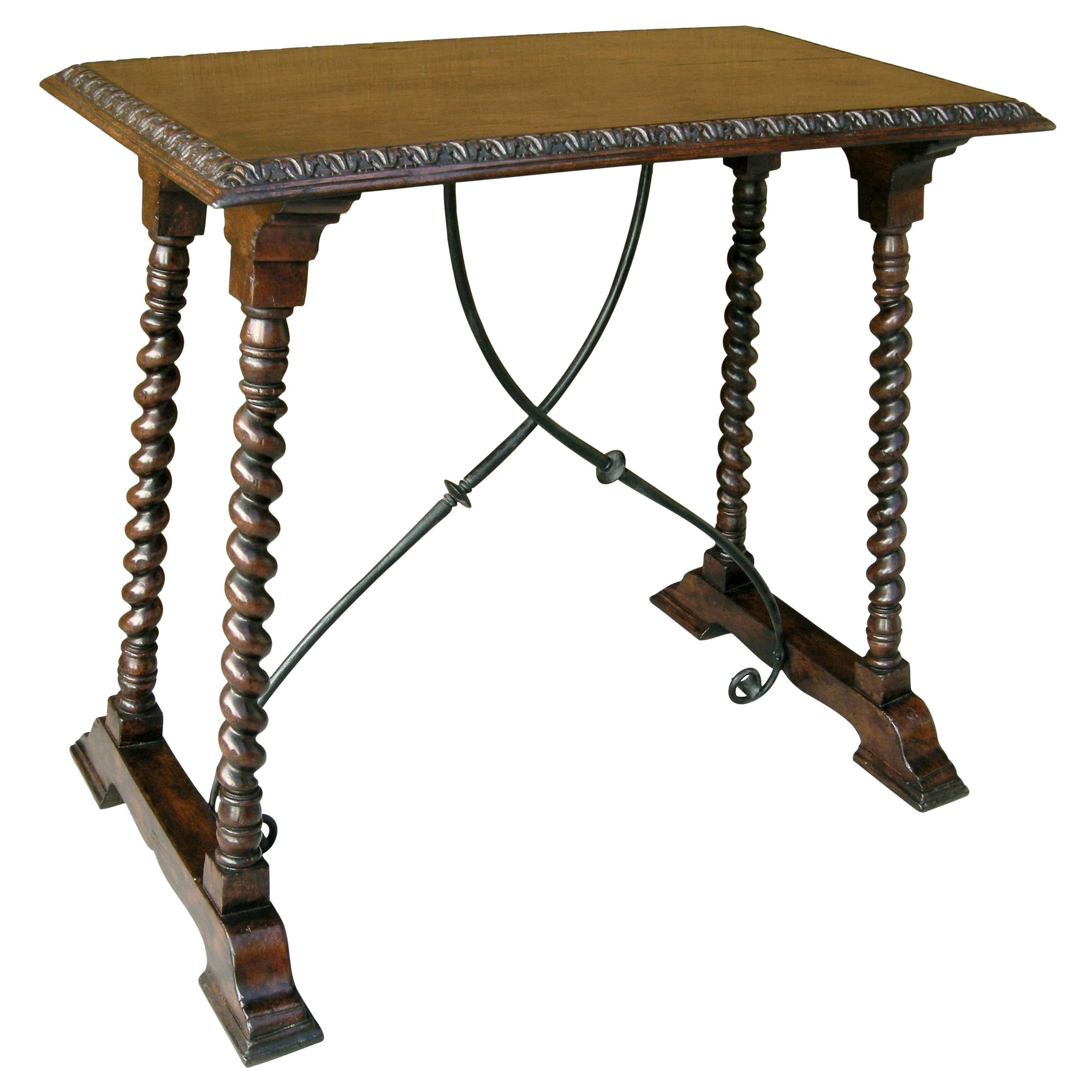 Carved Italian Walnut and Wrought Iron Sorrento Side Table by Randy Esada