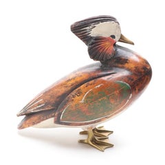 Geschnitzte italienische Mandarin-Entenfigur aus Holz von Sarreid, limitiert, Mitte/ Ende des 20. Jahrhunderts.