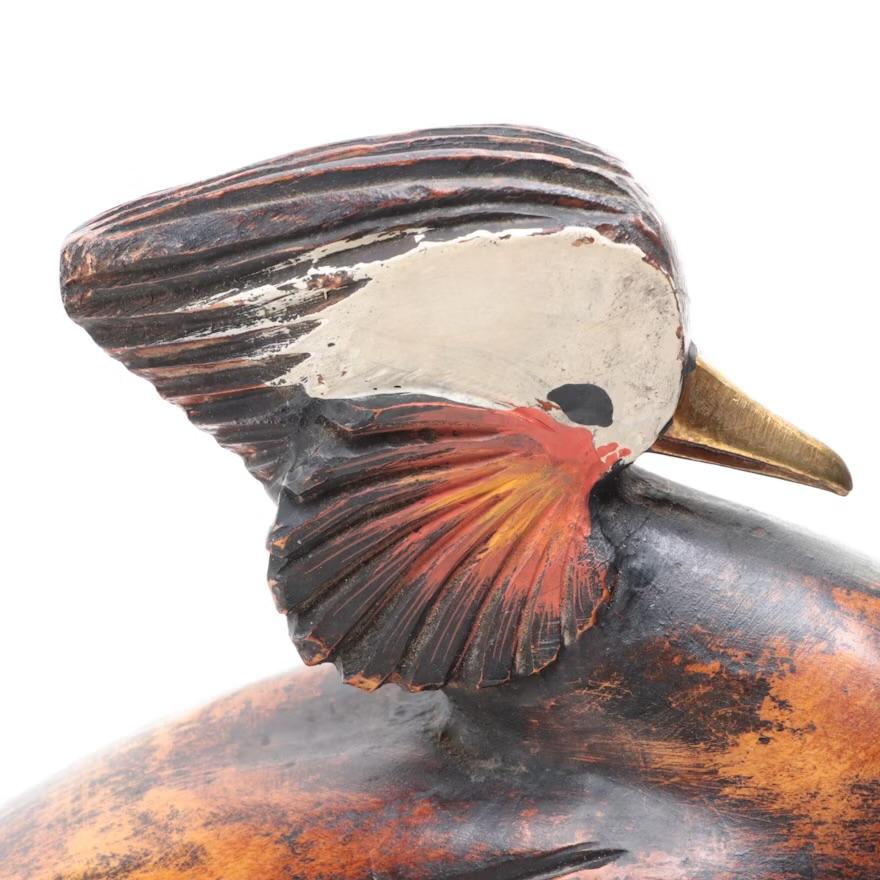 Geschnitzte italienische Mandarin-Entenfigur aus Holz von Sarreid, limitiert, Mitte/ Ende des 20. Jahrhunderts. (Italienisch) im Angebot