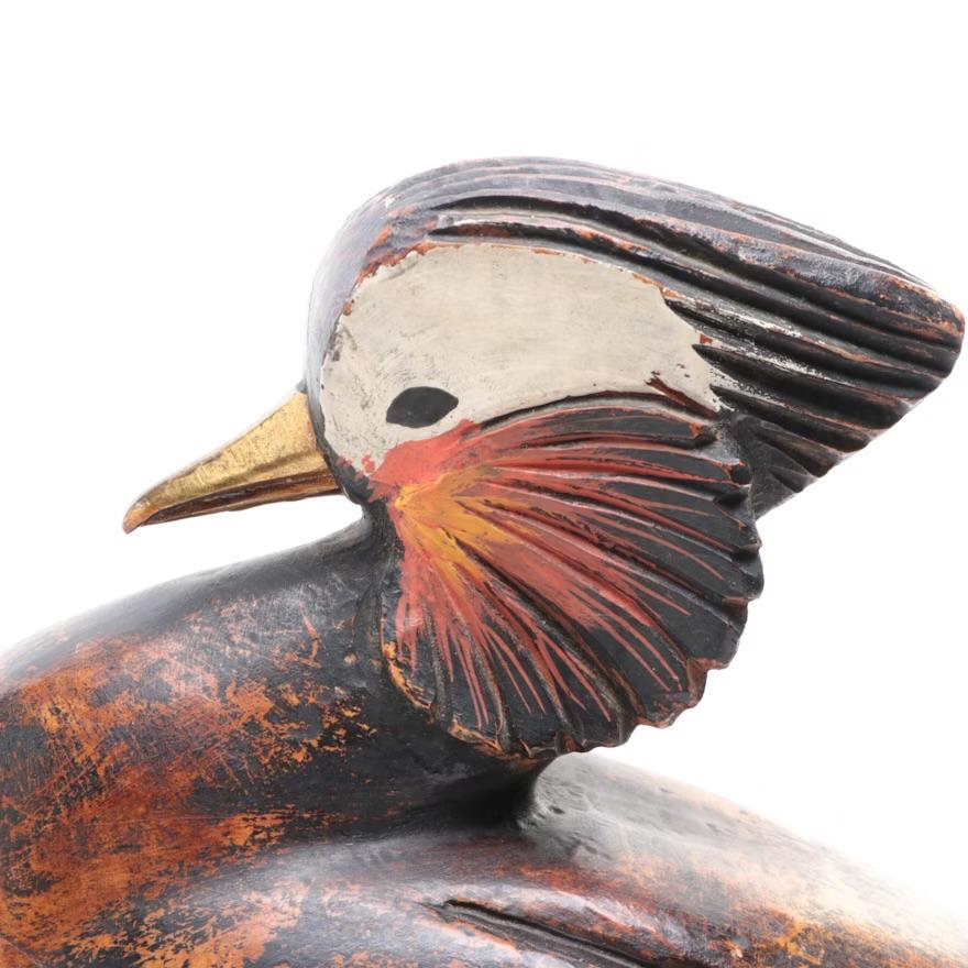 Geschnitzte italienische Mandarin-Entenfigur aus Holz von Sarreid, limitiert, Mitte/ Ende des 20. Jahrhunderts. im Zustand „Gut“ im Angebot in Chicago, IL